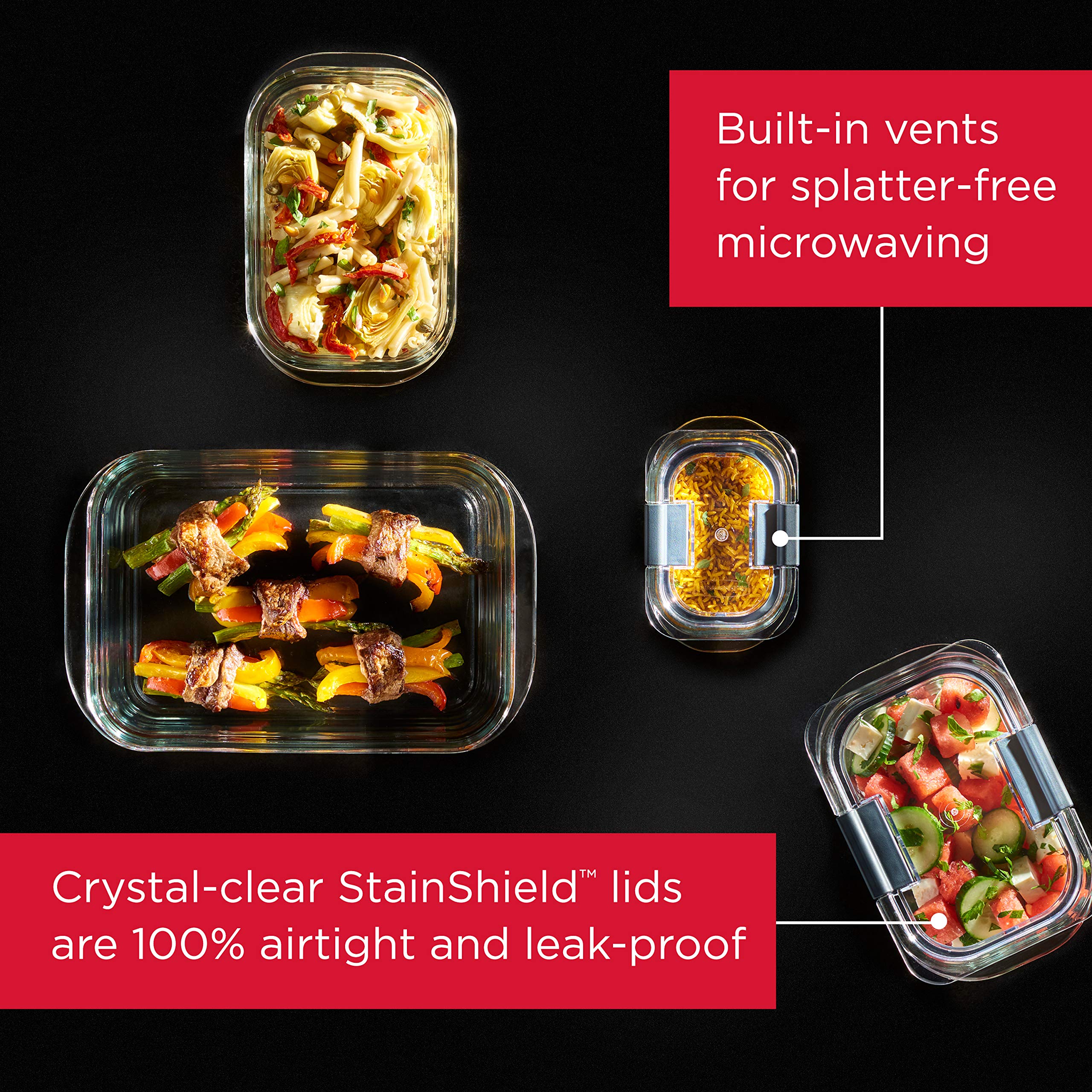 Rubbermaid Brilliance Glass Food Storage Containers Set of 9 (8 Pieces Total) - 3.2-Cup BPA-Free Leakproof Containers with Lids - Clear Glass Meal Prep & Leftovers Storage for Kitchen, Office, and Picnics