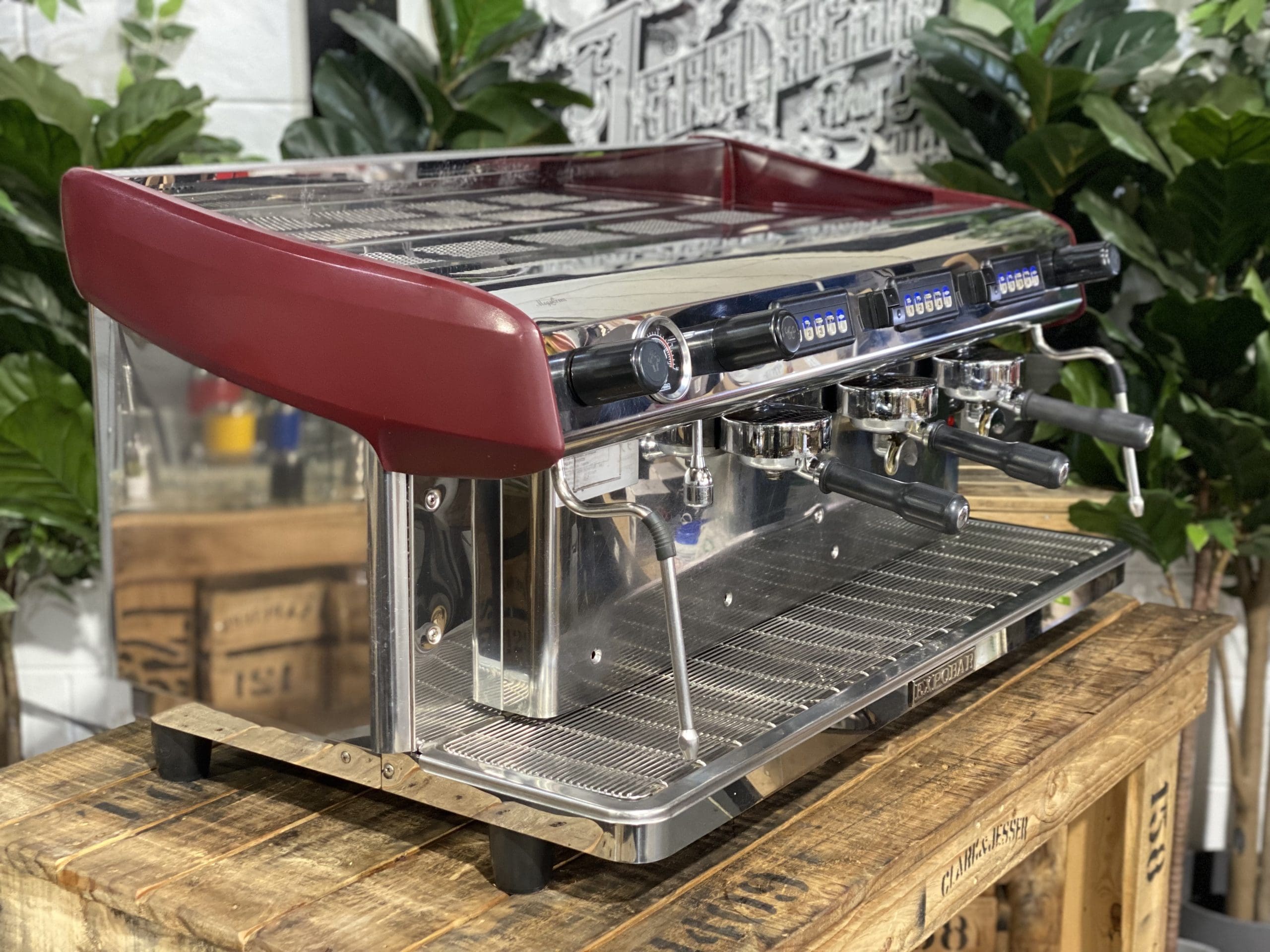 Expobar MegaCrem High Cup 3 Group Commercial Espresso Machine - Stainless Steel & Red Finish - Perfect for Coffee Shops, Restaurants, and Cafes