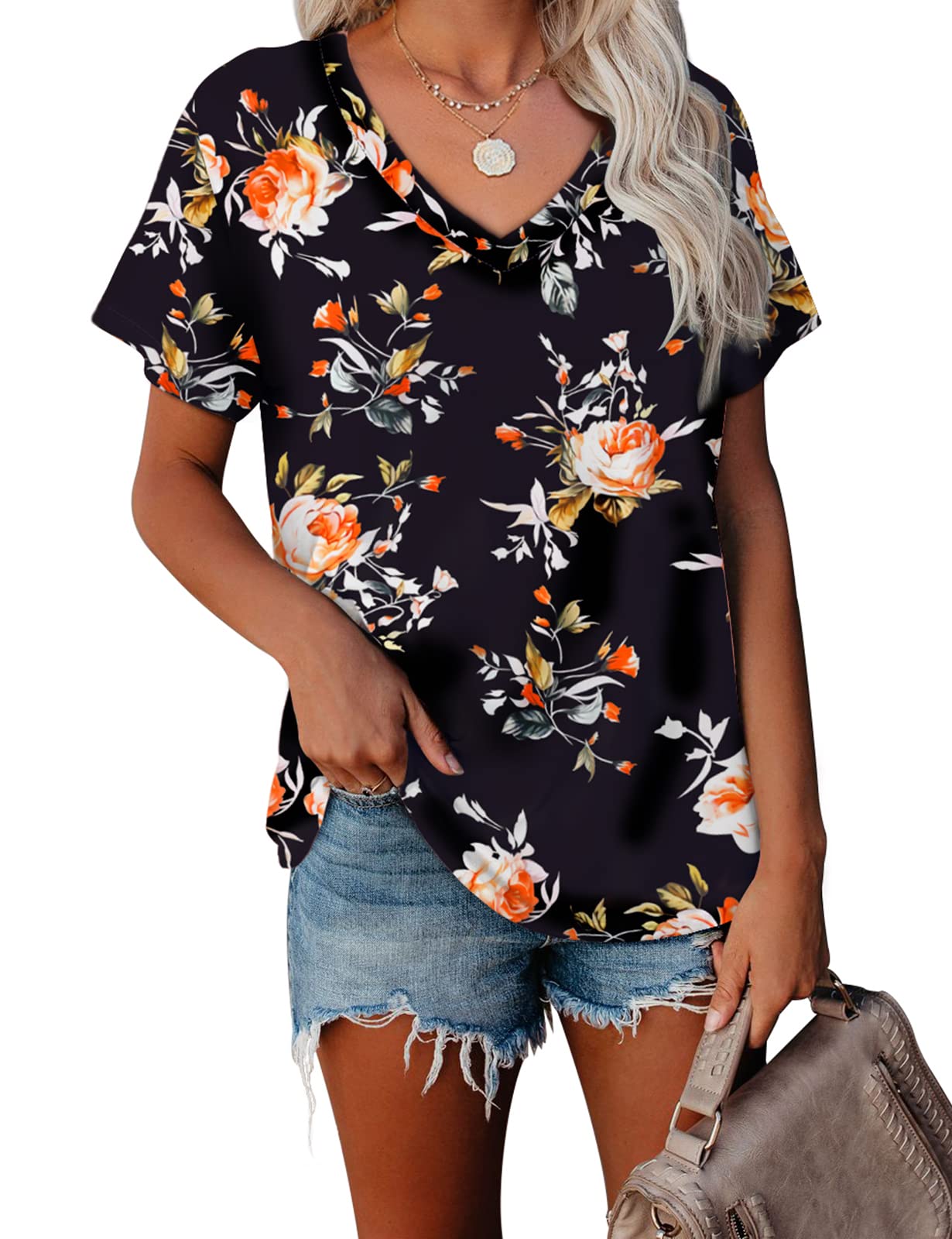WEESO Women's V-Neck Color Block T-Shirts - Summer Casual Short Sleeve Tee for Everyday Wear, Outfits & Layering