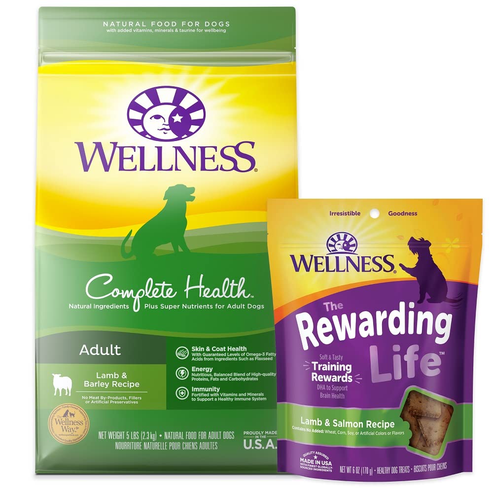 Premium Wellness Dog Food & Treats Bundle - Complete Health Dry Dog Food, Lamb 5lb + Soft Training Treats with Lamb & Salmon | All-Natural Nutrition for Adult Dogs | Perfect for Training, Rewards & Daily Meals
