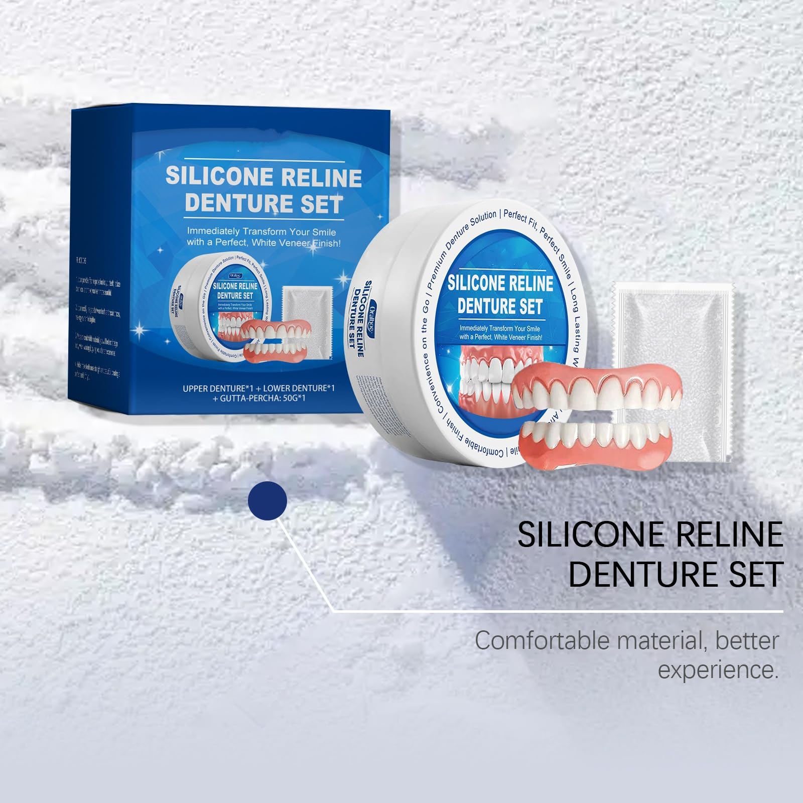 Premium Silicone Reline Denture Set - Upper & Lower Dentures with Gutta-Percha - Complete Teeth Veneer Kit for Denture Repair & Comfort Enhancement - Perfect for Home Dental Care & Emergency Denture Adjustments
