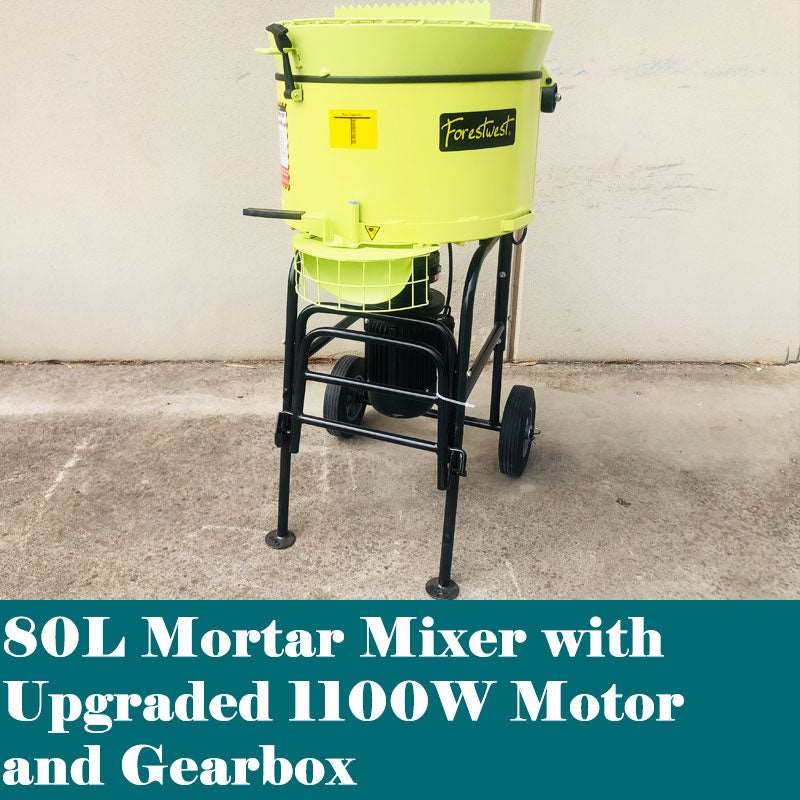 Forestwest 80L Pan Mortar Mixer 1100W Electric Concrete Mixer - Heavy Duty Cement Mixer for Construction, Screeding, and DIY Projects - Perfect for Mixing Mortar, Concrete, and Plaster