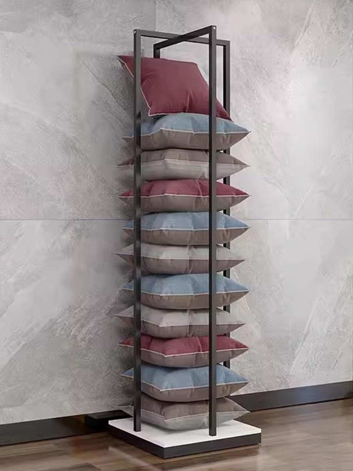 6.5ft Extra Tall Commercial Pillow Display Rack - Heavy Duty Seasonal Pillow Storage Holder for Retail Stores, Boutiques & Hotels - Floor Blanket Ladder Shelf Organizer for Bedroom Closet (Black, 55x55x200cm) - Perfect for Seasonal Decor, Home Organization & Retail Merchandising