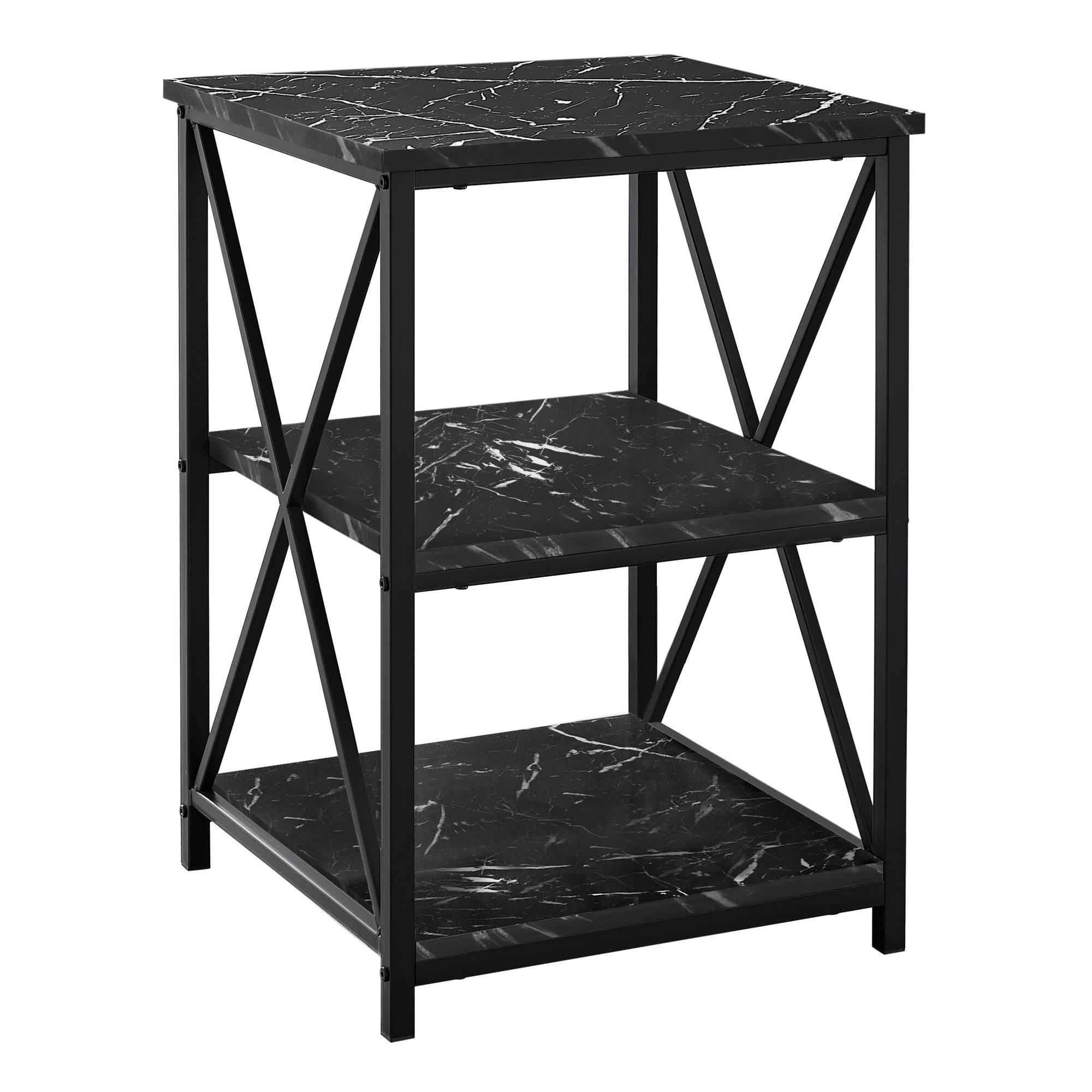 Modern Black Marble Accent Table with Black Metal Frame - 26