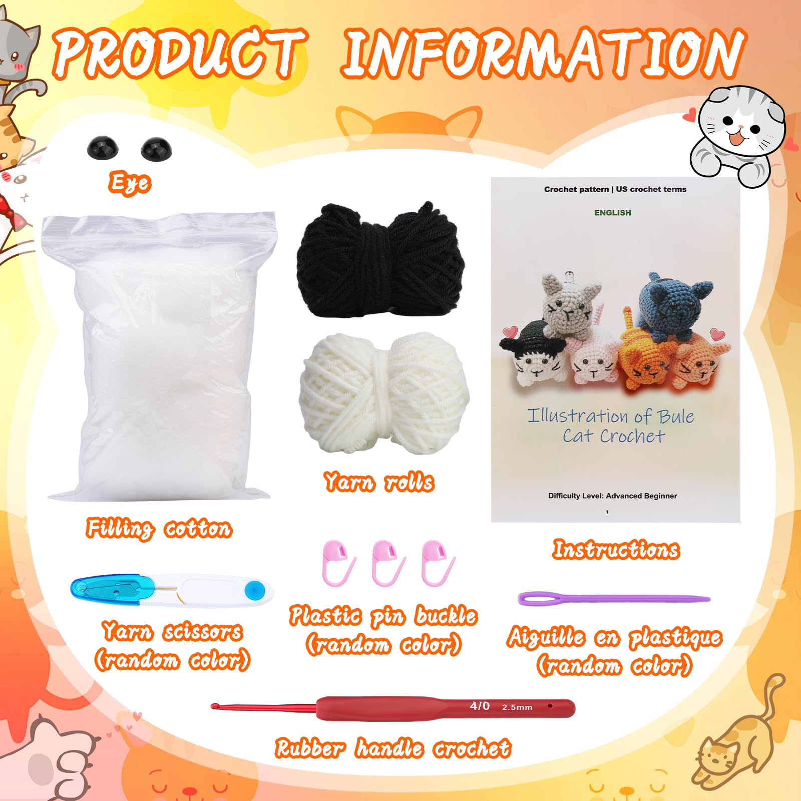 Mayboos Beginner Crochet Kit - DIY Animal Crochet Starter Set with Step-by-Step Video Tutorials | Complete Craft Supplies for Adults & Kids | Perfect for Relaxation, Gift Giving & Home Decor (Black & White Cat)
