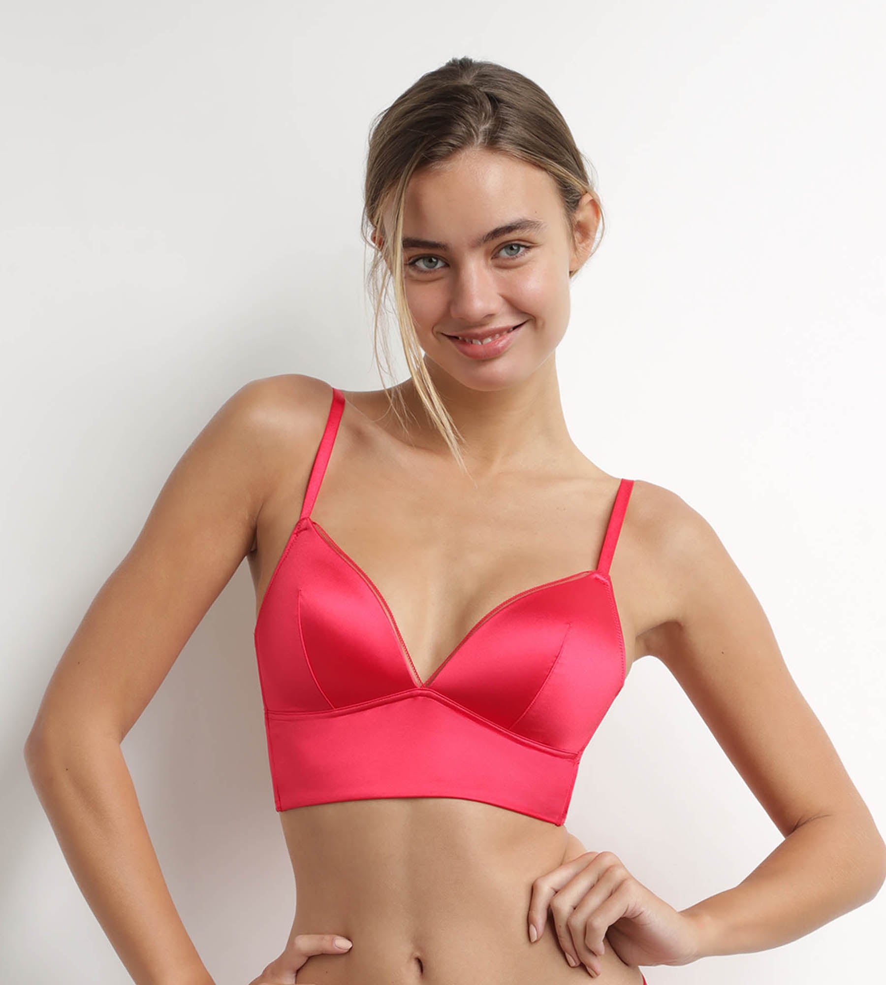 Red Satin Triangle Bralette - Microfiber Comfortable Wireless Bra by Dim Chéri | Perfect for Yoga, Lounge & Everyday Wear