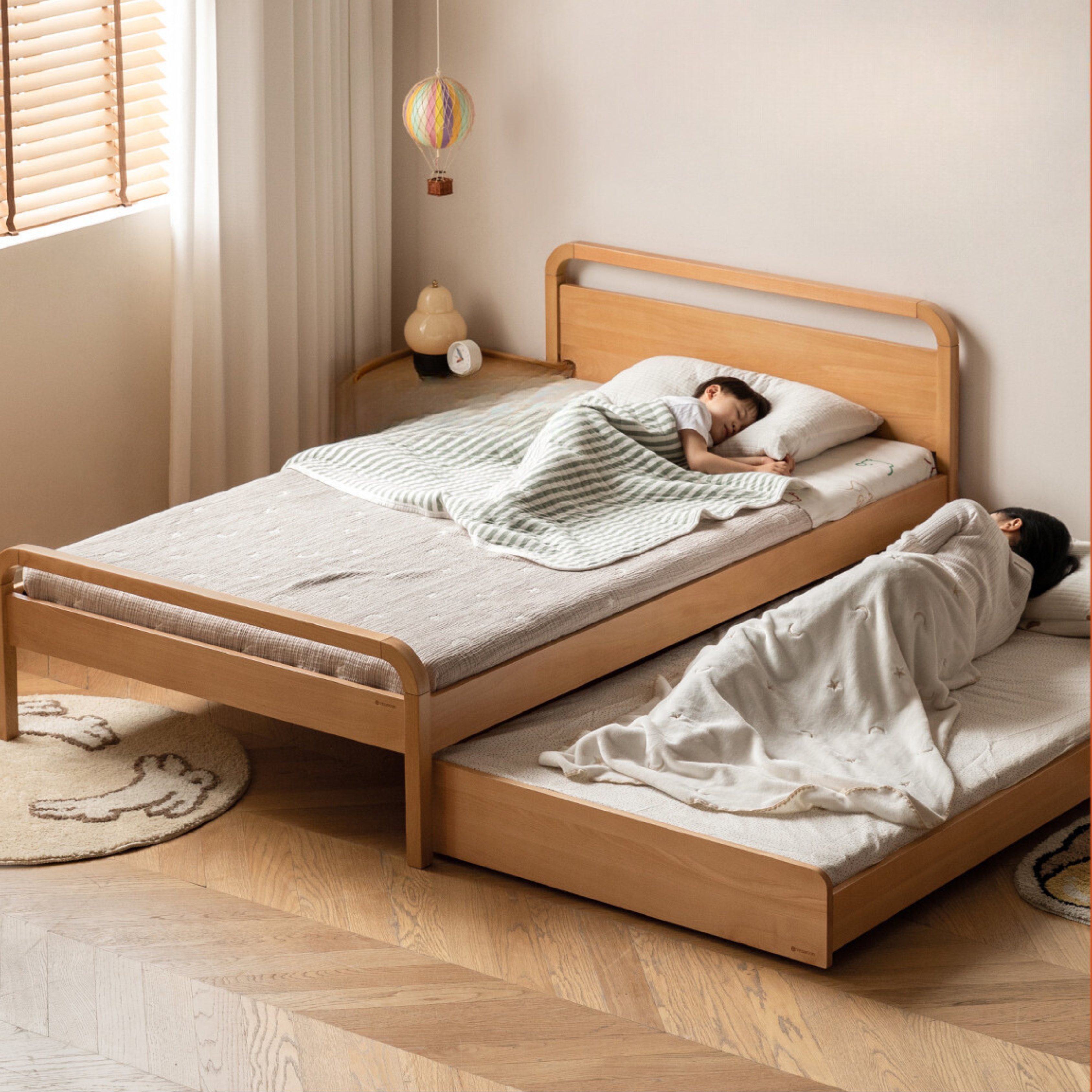 Solid Beech Wood Space-Saving Bunk Bed with Guardrails - Sturdy Twin Over Twin Loft Bed for Kids & Teens - Perfect for Small Bedrooms, Guest Rooms & Dormitories