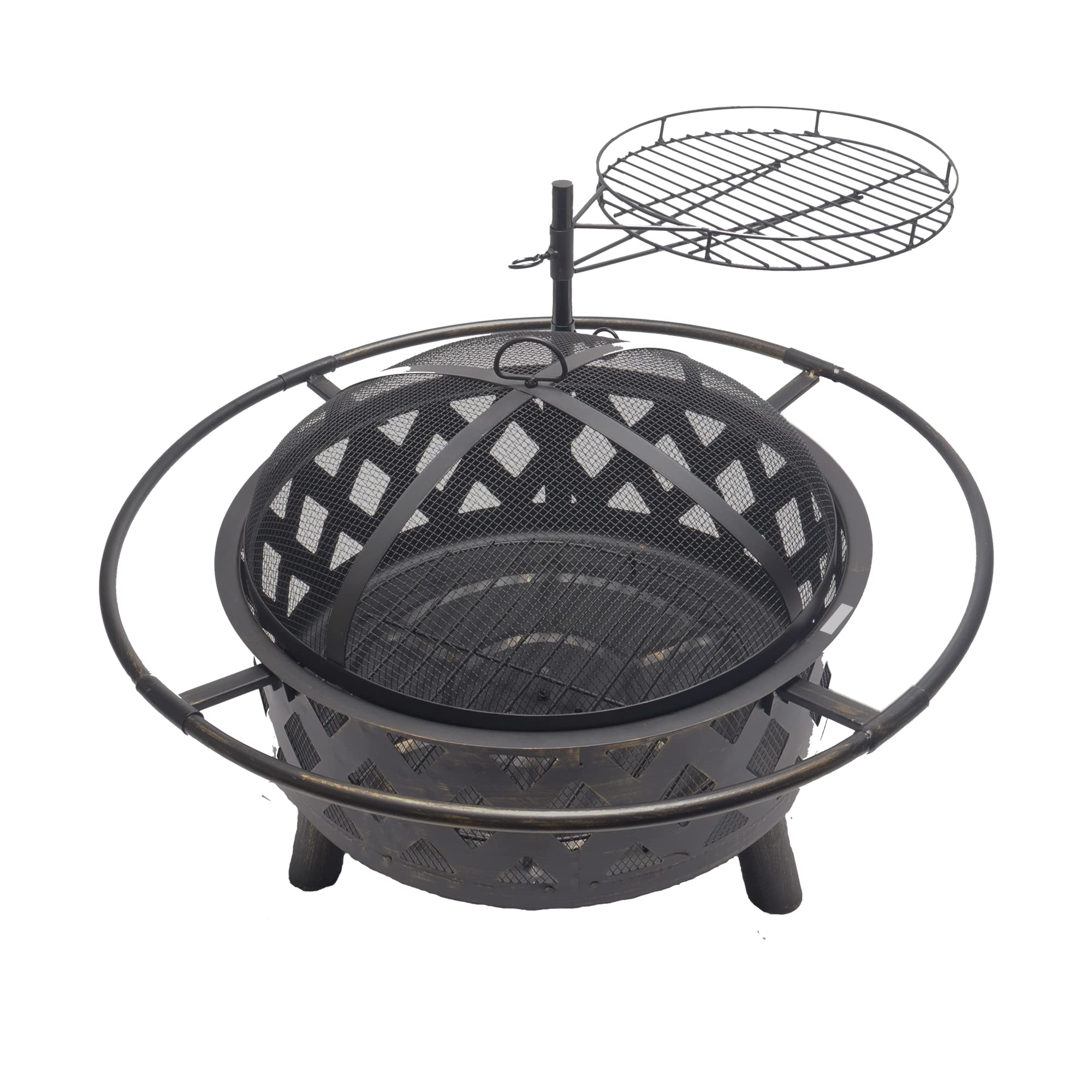 Outdoor Wood Burning Fire Pit with Cooking Grid, Weather Cover, Spark Screen & Poker - Heavy Duty Steel Fireplace for Backyard, Patio & Camping (Perfect for S'mores, BBQs & Outdoor Gatherings)