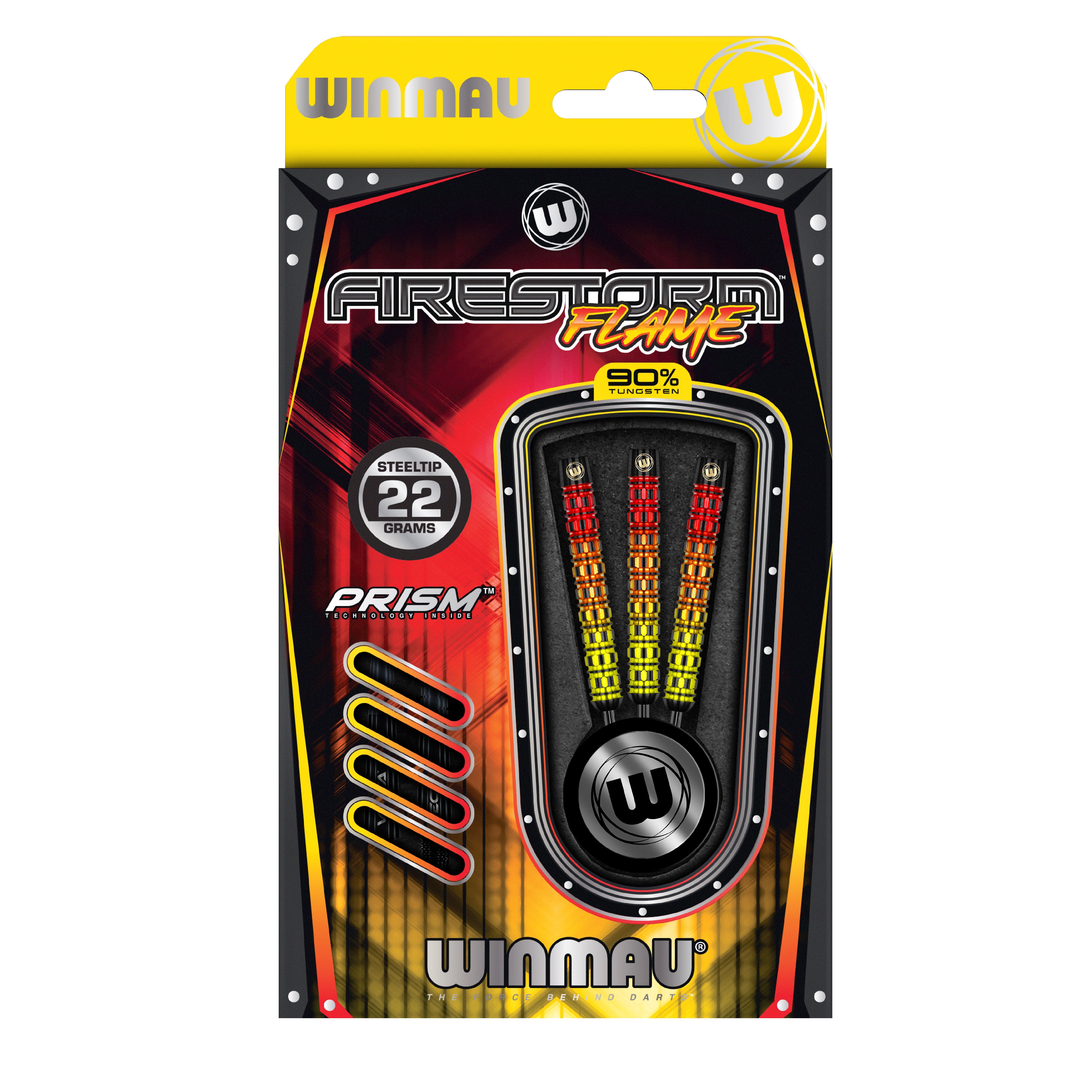 WINMAU Firestorm Flame Straight 90% Tungsten Steel Tip Darts 22g for Professional Players & Dart Enthusiasts - Perfect for Bars, Tournaments & Home Practice