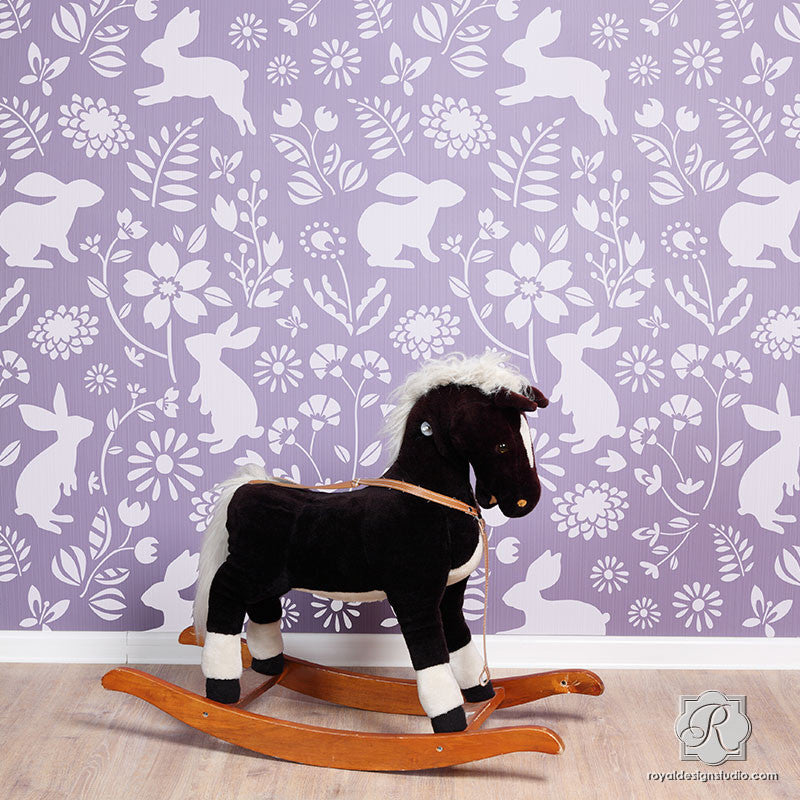 Bunny Hop Wall Stencil - DIY Home Decor Painting Template for Kids Room, Nursery & Easter Crafts - Perfect for Wall Art, Furniture & Gift Projects