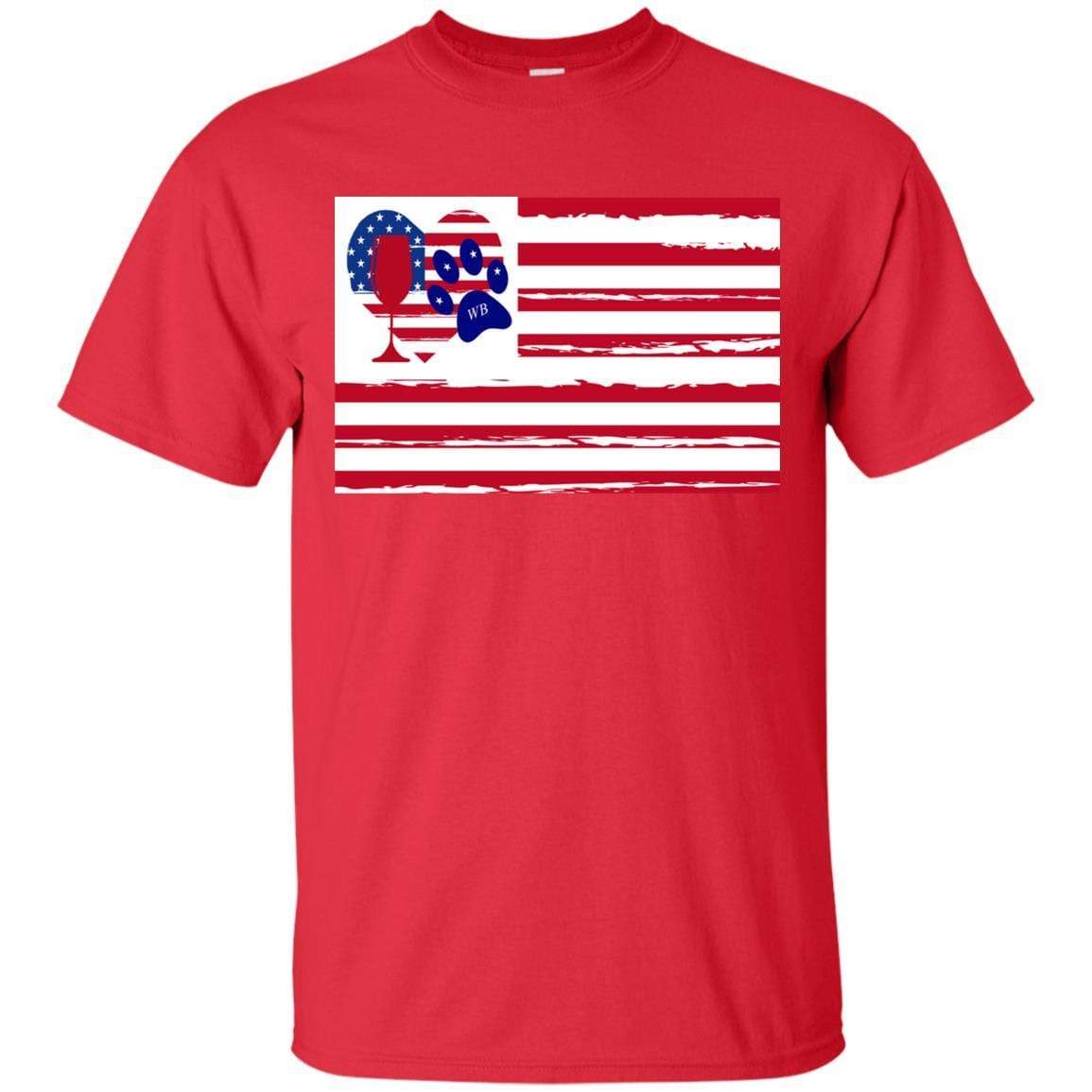 American Flag Wine Paw Heart T-Shirt - Ultra Cotton Comfort for Patriotic Pet Lovers | Perfect for 4th of July, BBQ Parties & Dog-Themed Events