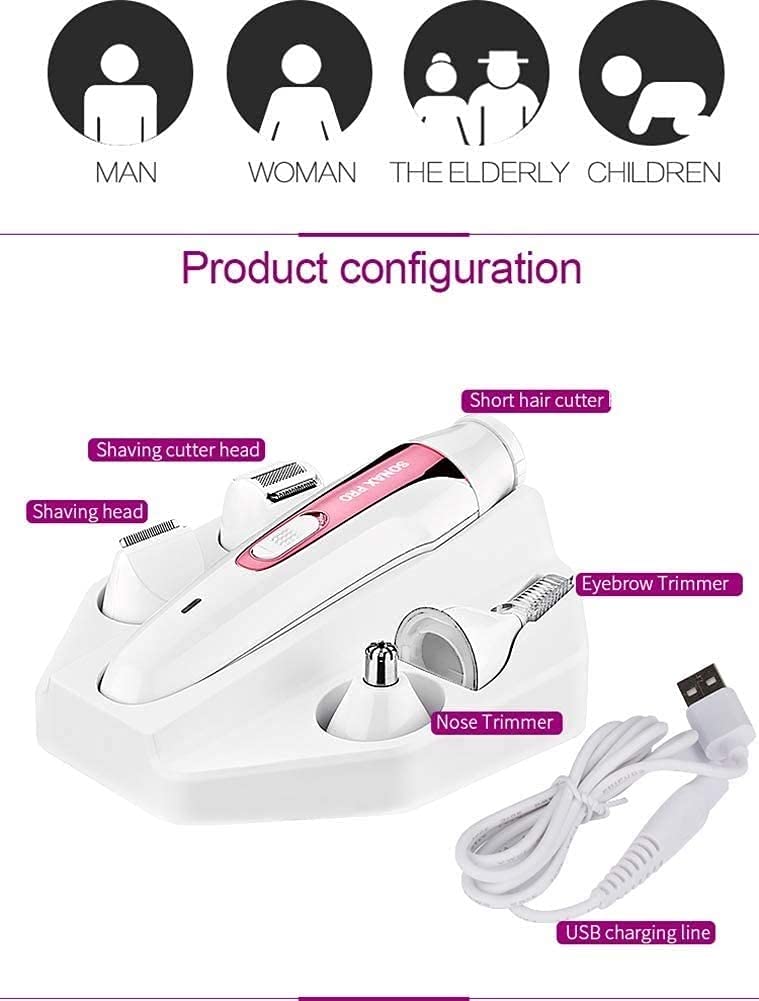5-in-1 Electric Epilator Set for Women & Men - Painless Hair Removal Device for Bikini Area, Underarms, Eyebrows & Body - Rechargeable Wet/Dry Trimmer for Sensitive Skin | Perfect for Travel, Gym & Home Use