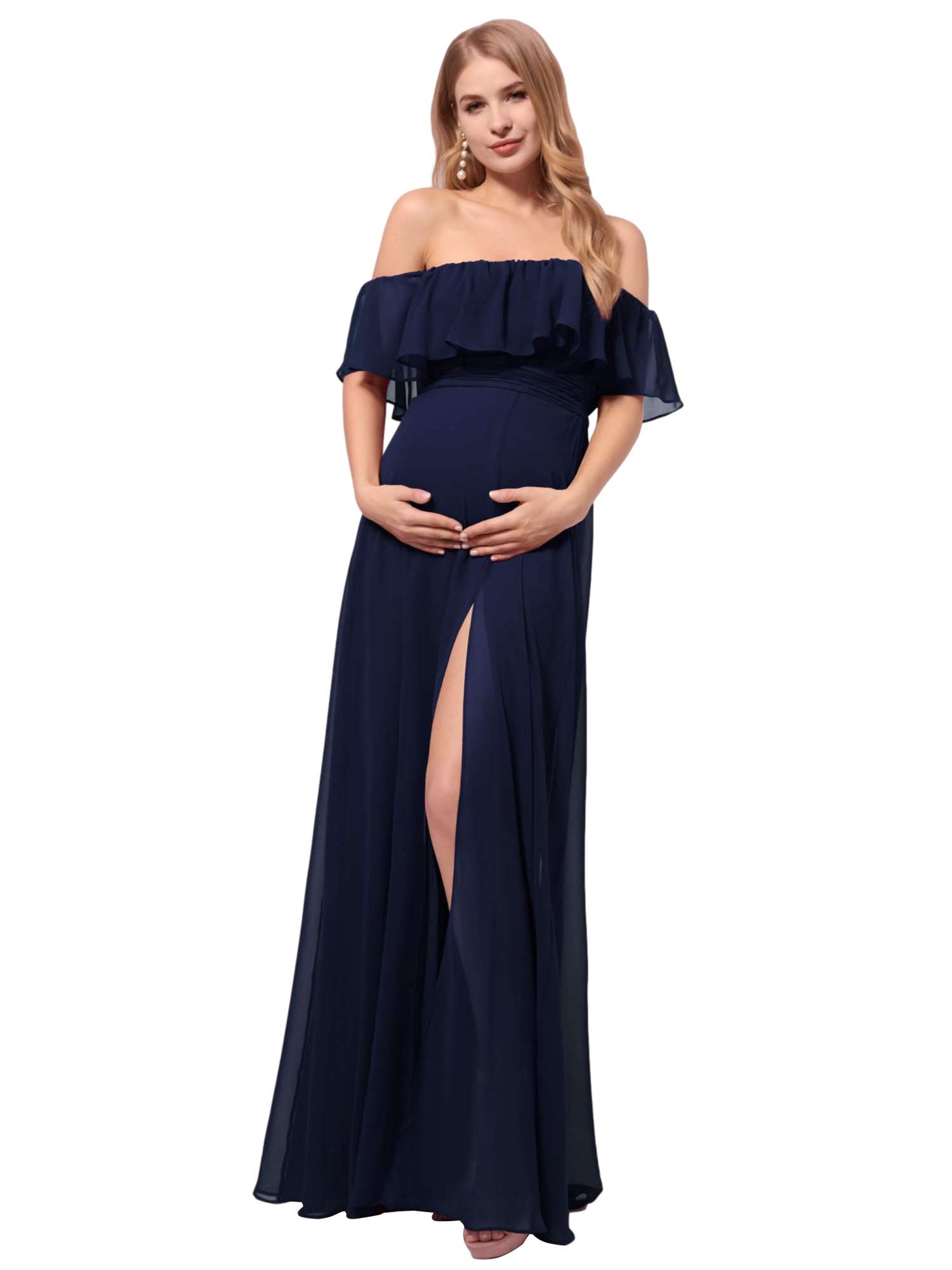 Ever-Pretty Women's Off-Shoulder Side Slit Long Chiffon Ruffle Maternity Dress for Pregnancy Party & Photography - Elegant Formal Occasion Gown (Style 0969-EY) | Perfect for Baby Showers, Bridal Events & Special Celebrations