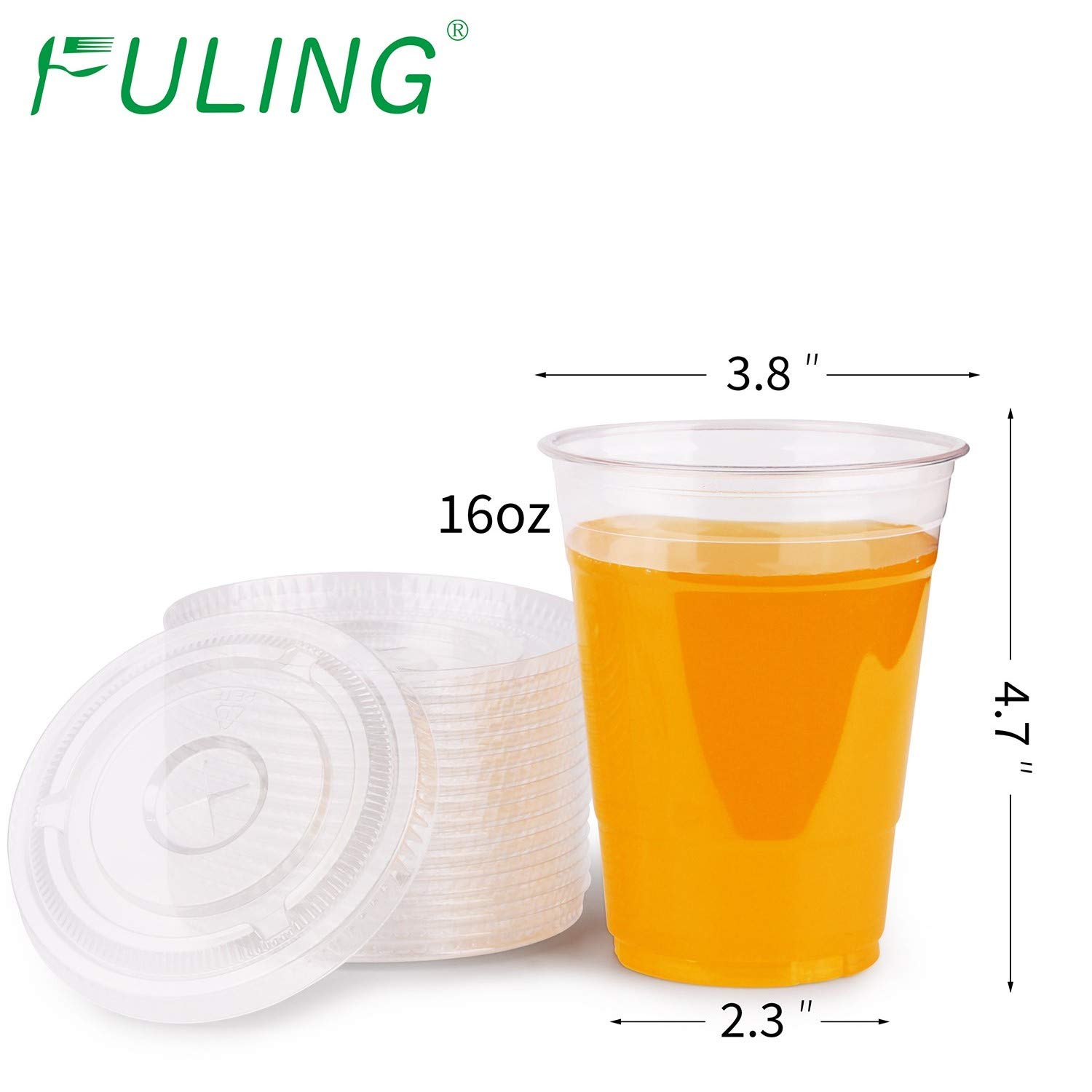 FULING 100-Pack 16 oz Clear Plastic Cups with Slot Lids - BPA Free PET Crystal Disposable Drinking Cups for Parties, Picnics, and Events - 16oz Plastic Cups with Lids for Smoothies, Iced Coffee & Beverages