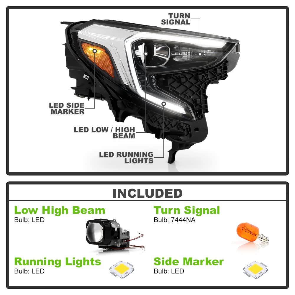 ACANII LED Projector Headlight Replacement for 2018-2021 GMC Terrain - Full LED Factory Style Headlamp (Passenger Side) | Improved Night Visibility & Modern Look for Off-Roading & City Driving