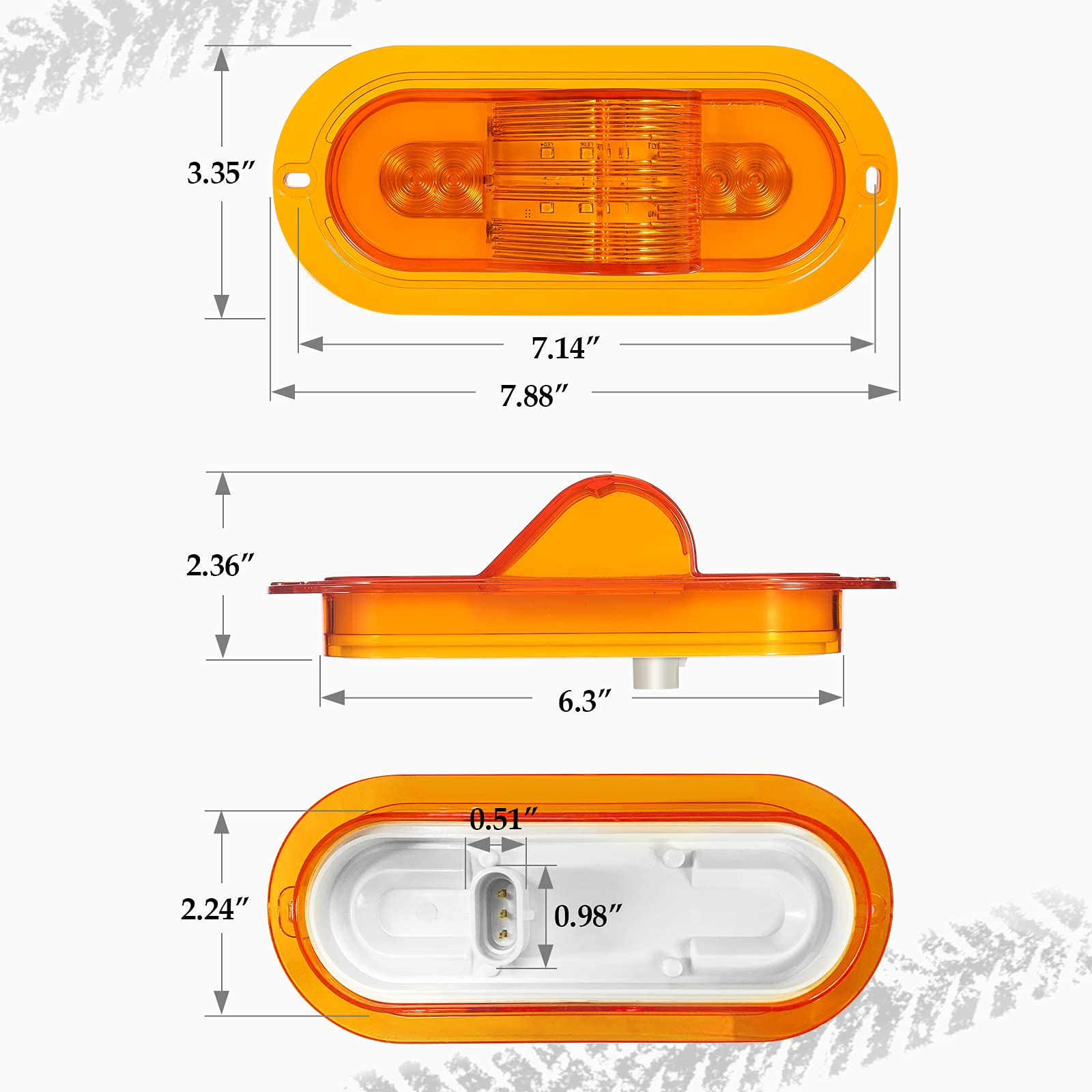 Partsam 2Pcs 6 Inch Oval LED Mid Ship Turn Signal & Side Marker Clearance Lights - Amber Lens, Sealed with 3-Wire Pigtail for LED Trailer Lights, Weathertight Plug - Perfect for Semi Trucks, Trailers & RVs