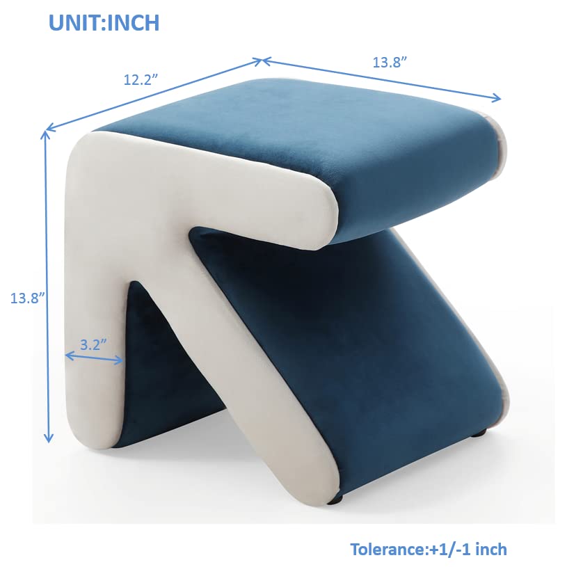 HomSof Modern Velvet Upholstered Sofa Stool - Multifunctional Shoe Bench & Coffee Table with Arrow Design - Handcrafted Living Room Decor in Blue & Beige - Perfect for Entryway, Bedroom & Lounge Areas