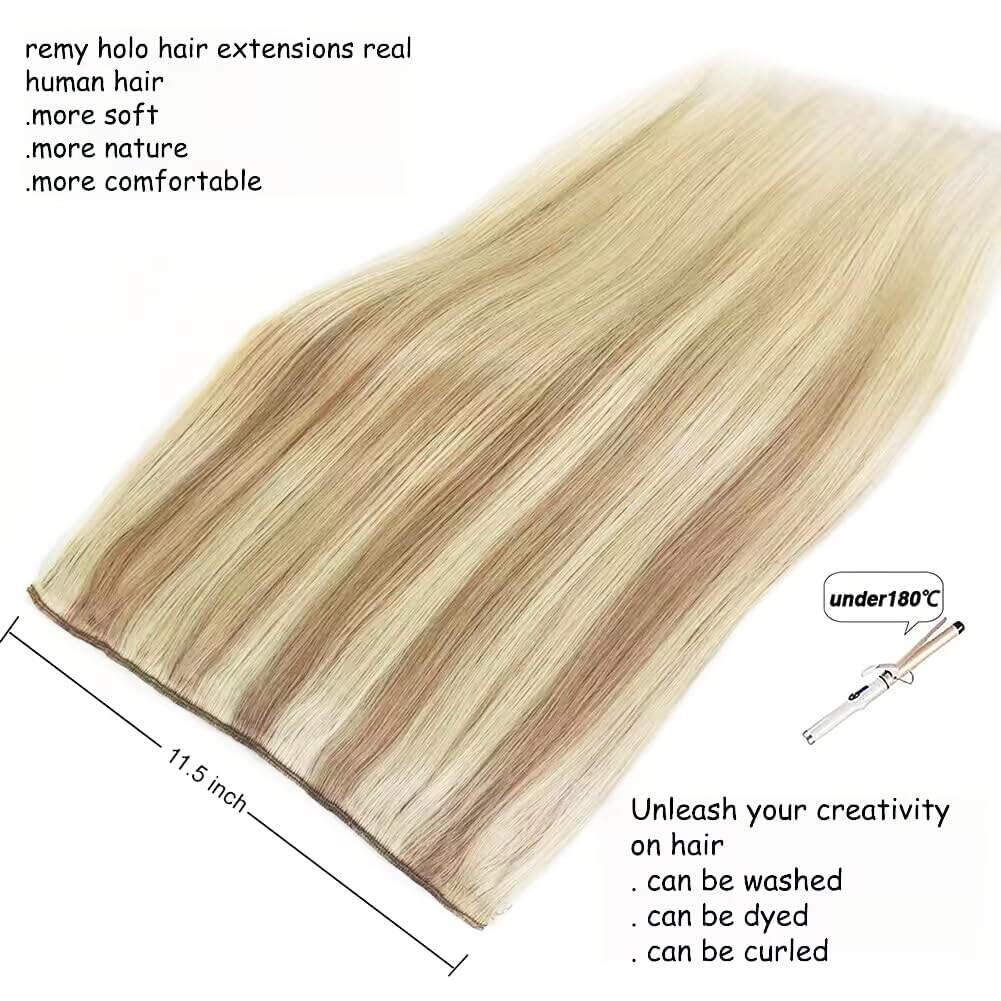 20 Inch Real Human Hair Extensions - Light Blonde to 613 Blonde Straight Hair with Hidden Wire & Transparent Fish Line for Invisible Look | Perfect for Daily Wear, Parties & Special Occasions