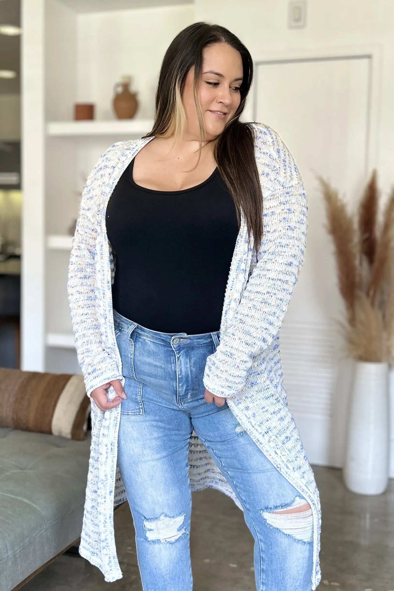 Double Take Full Size Open Front Longline Cardigan for Women | Soft & Cozy Knit Sweater | Perfect for Layering, Office Wear & Casual Outfits