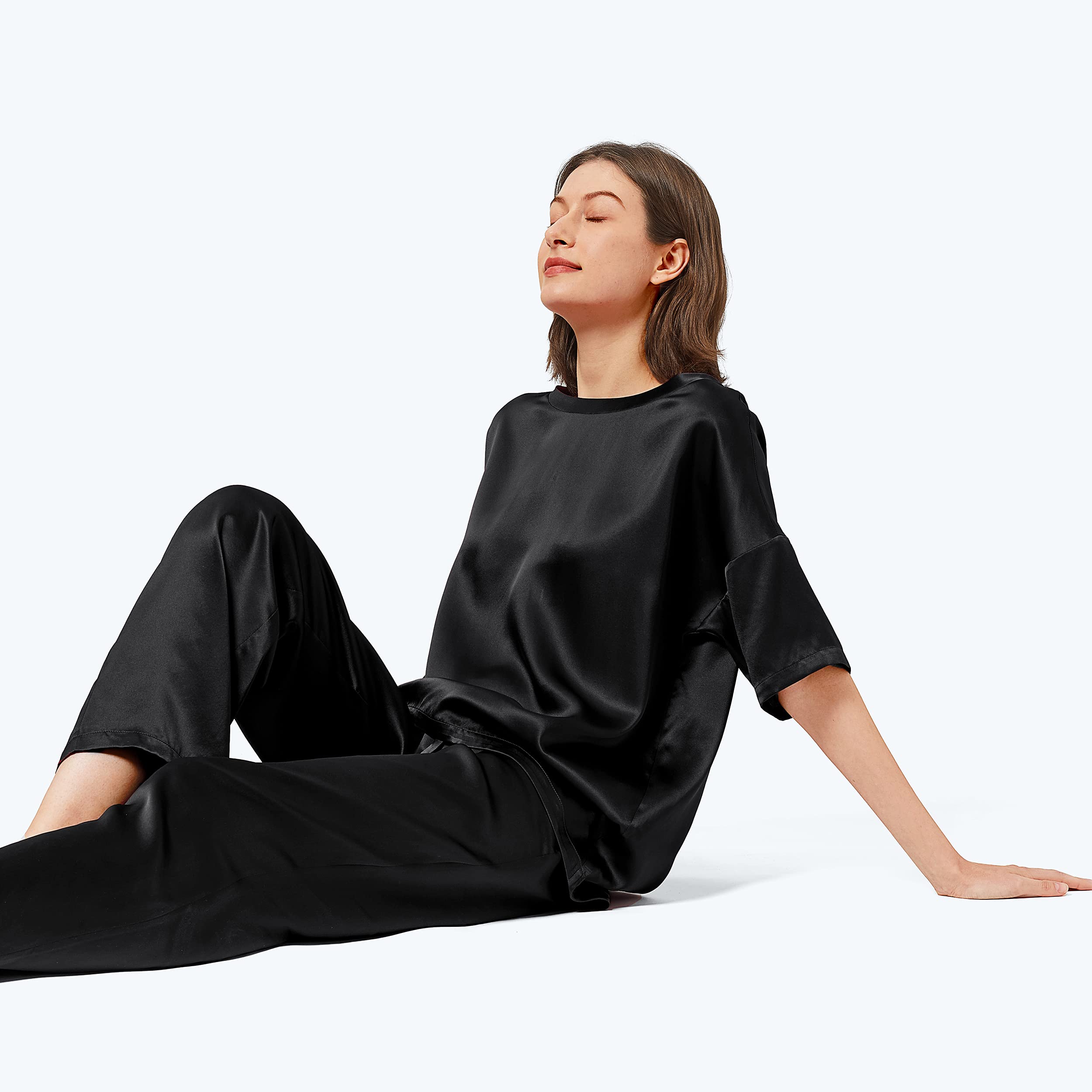 Mommesilk 100% Mulberry Silk Pajama Set for Women - Half Sleeve Summer Sleepwear, Machine Washable Silk PJs - Perfect for Relaxing at Home, Lounging & Comfortable Nighttime Sleep