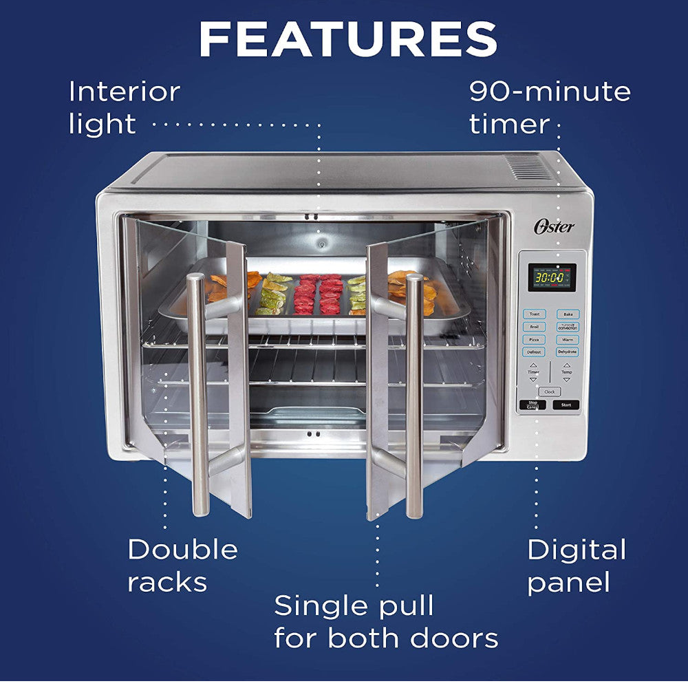 OSTER French Door Digital Toaster Oven - Stainless Steel Countertop Oven with Convection Baking | Certified Refurbished with Full Warranty | Perfect for Baking, Roasting & Broiling in Small Kitchens