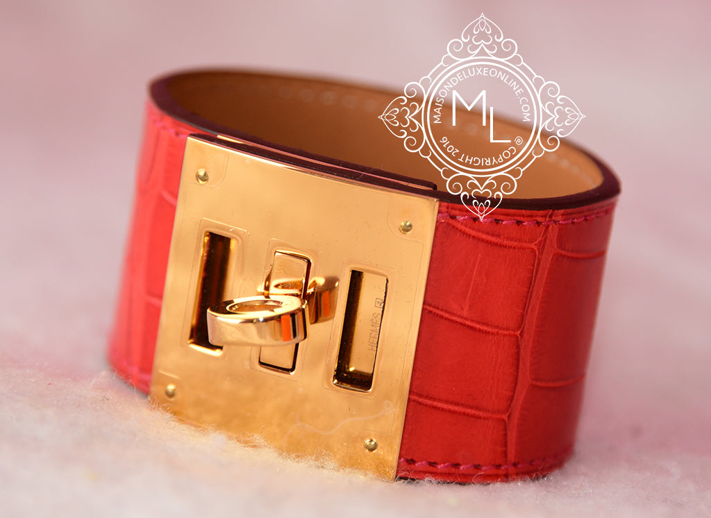 Luxury Hermes Kelly Dog CDC Bracelet in Red Matte Alligator Crocodile Leather - Perfect for Women's Fashion, Gift Giving & Special Occasions