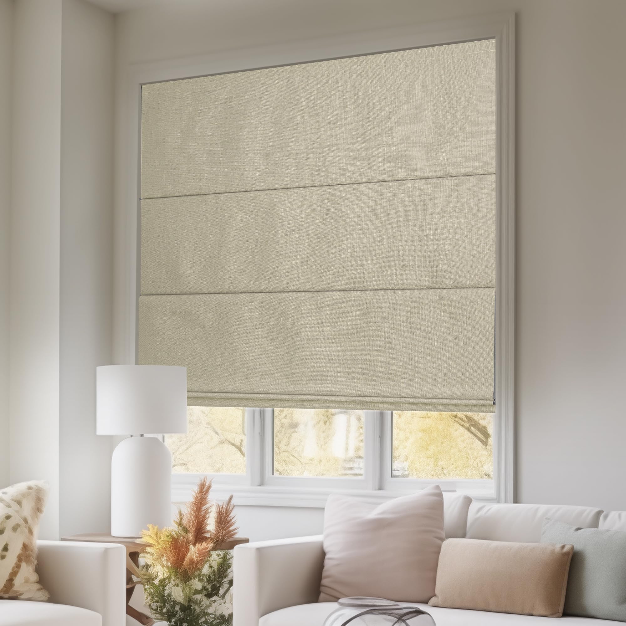 Blackout Cordless Roman Shades for Windows - Custom Linen Roman Blinds with Thermal Insulation & UV Protection (23