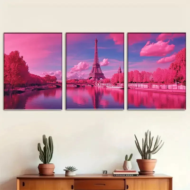 3-Piece Pink Parisian Eiffel Tower Triptych Wall Art Set - Framed Canvas 40x60cm - High Quality Print - 100% Australian Made - Ready to Hang - Perfect for Living Room, Bedroom & Office Decor
