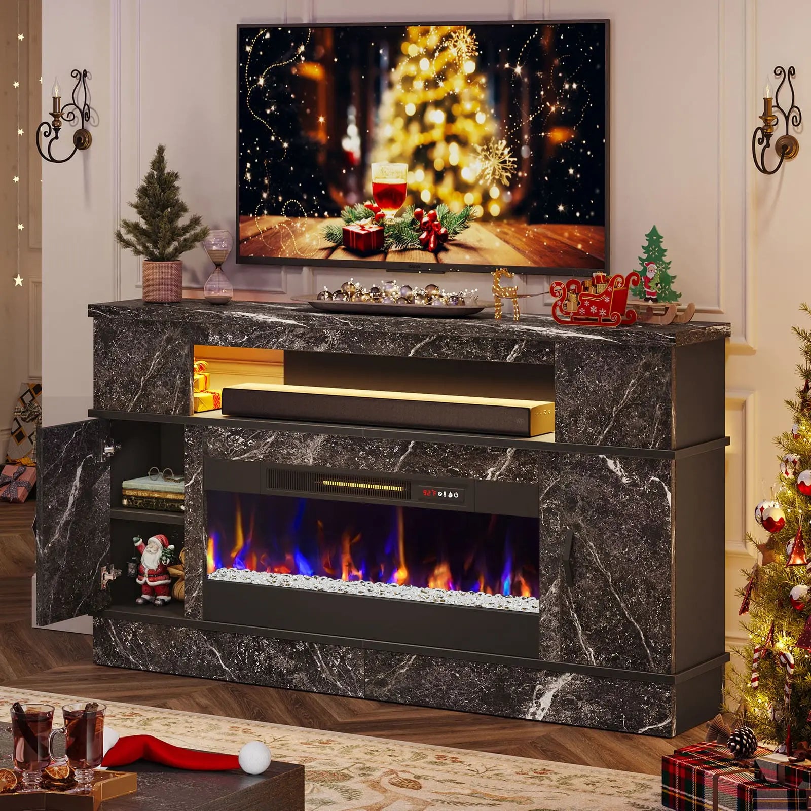 Bestier 36 Inch LED Fireplace TV Stand with Electric Heater - Modern Entertainment Center for Living Room, Bedroom & Home Decor