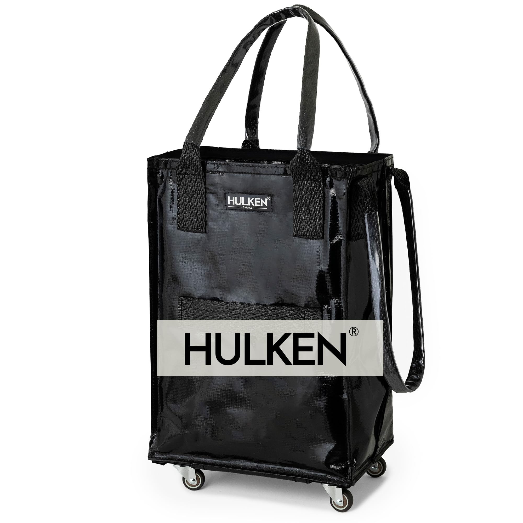 Compact Black Wheeled Grocery Cart - Reusable Rolling Shopping Tote with Zipper Closure, Lightweight Foldable Design Holds 66 lbs - Perfect for Grocery Shopping, Farmers Markets & Travel