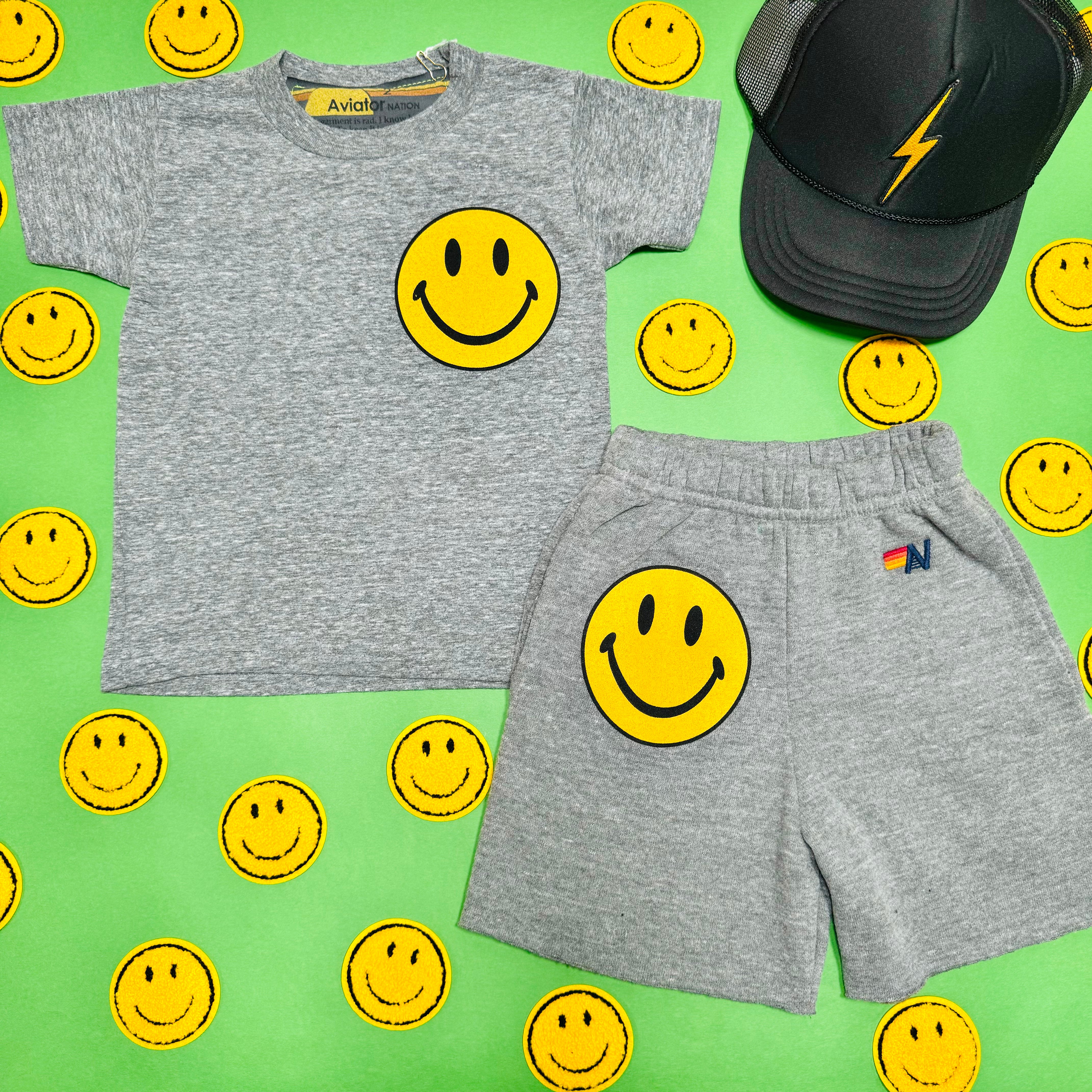 Aviator Nation Kids Smiley Graphic T-Shirt - Soft Cotton Short Sleeve Tee for Boys & Girls - Perfect for School, Playdates & Casual Outings