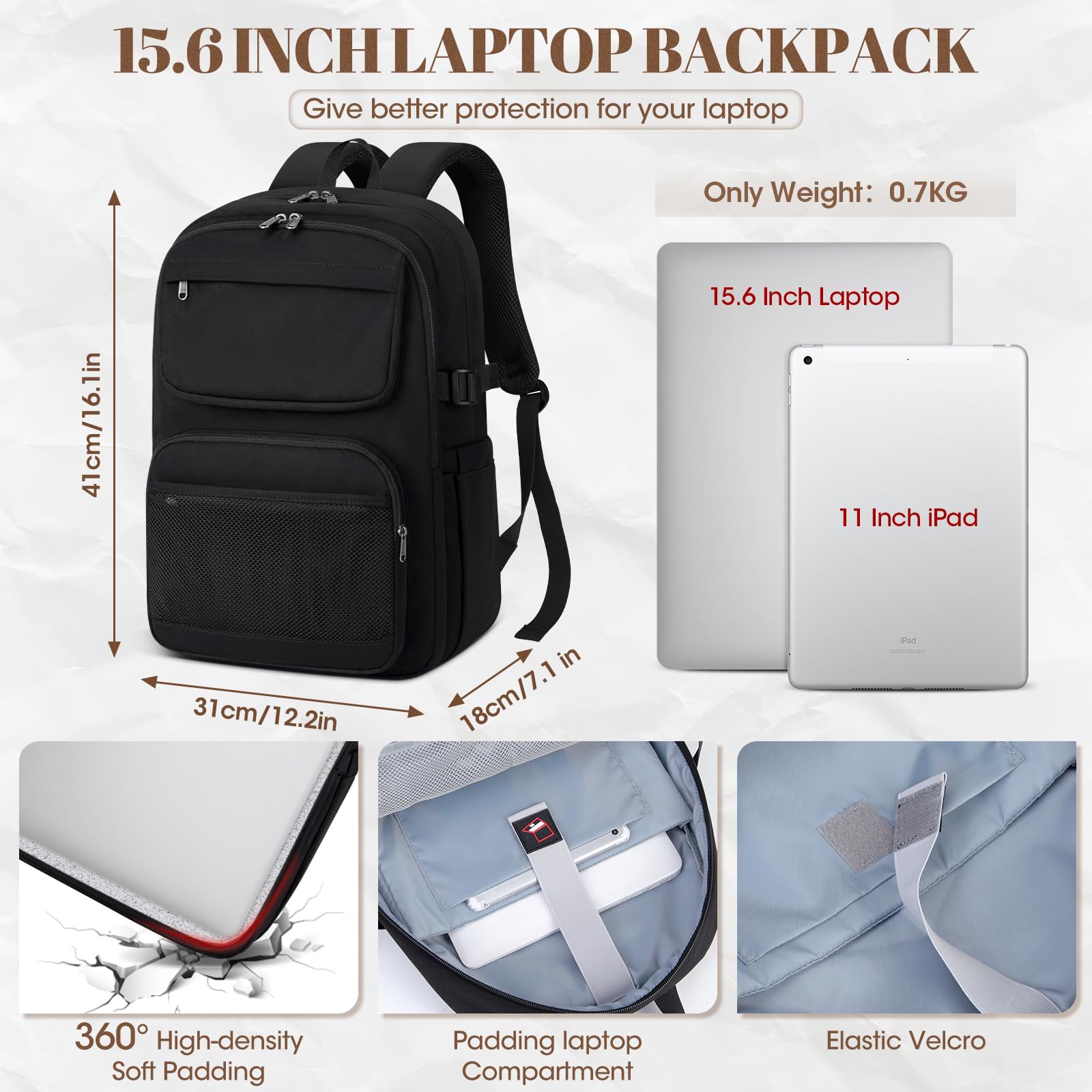 Lightweight 15.6 Inch Laptop Backpack for Teenagers & Adults - Water Resistant School, College, Work & Travel Backpack for Men & Women - Perfect for Business, Commuting & Daily Use