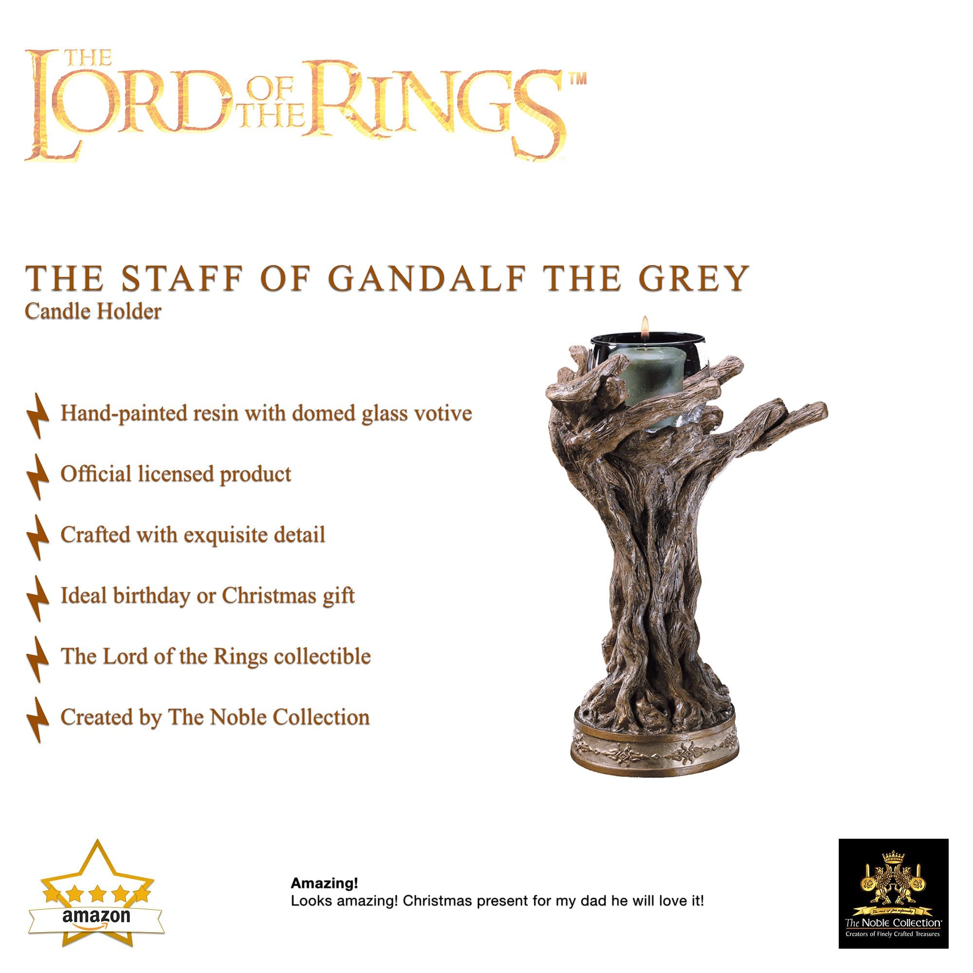 The Noble Collection Gandalf The Grey Votive Candle Holder - Lord of The Rings Collectible for Home Decor, Gift for Fantasy Fans & Movie Lovers - Perfect for Halloween, Christmas Decorations & Themed Parties