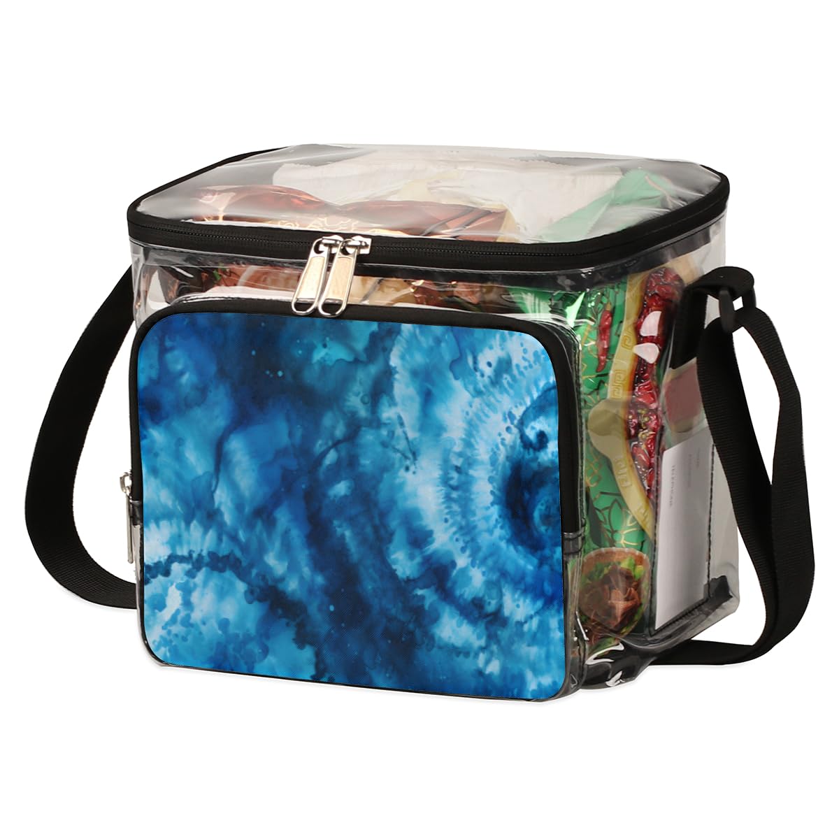 Swirl Tie Dye Clear Tote Bag with Handles - Blue Swirl Design Transparent Crossbody Shoulder Bag for Lunch, Beach & Outdoor Activities | Perfect for Travel, Picnics, Concerts & Sports Events | Stadium Approved Multipurpose Bag