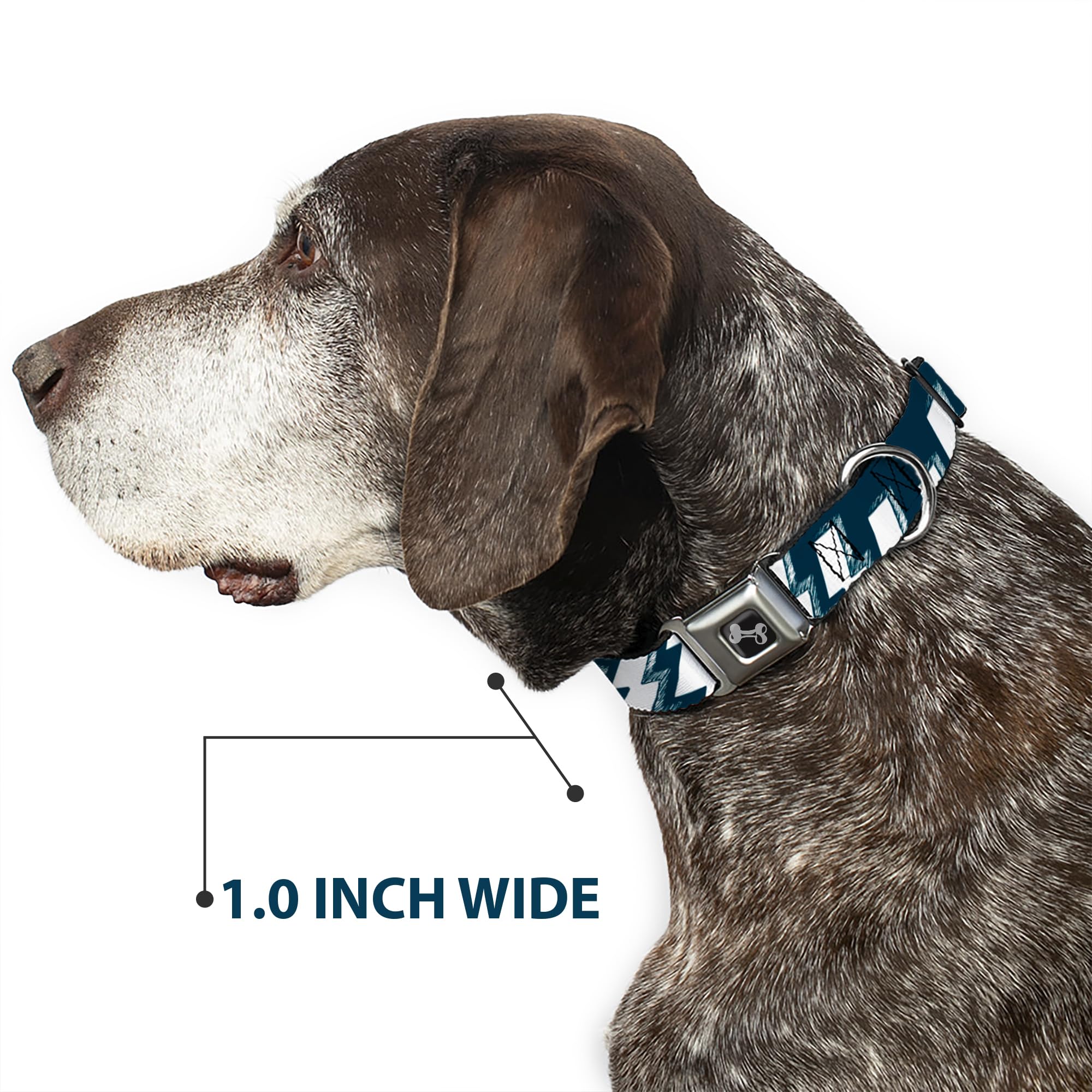 Buckle-Down Dog Collar with Seatbelt Buckle - Navy & White Lightning Design for Large Dogs (15-26