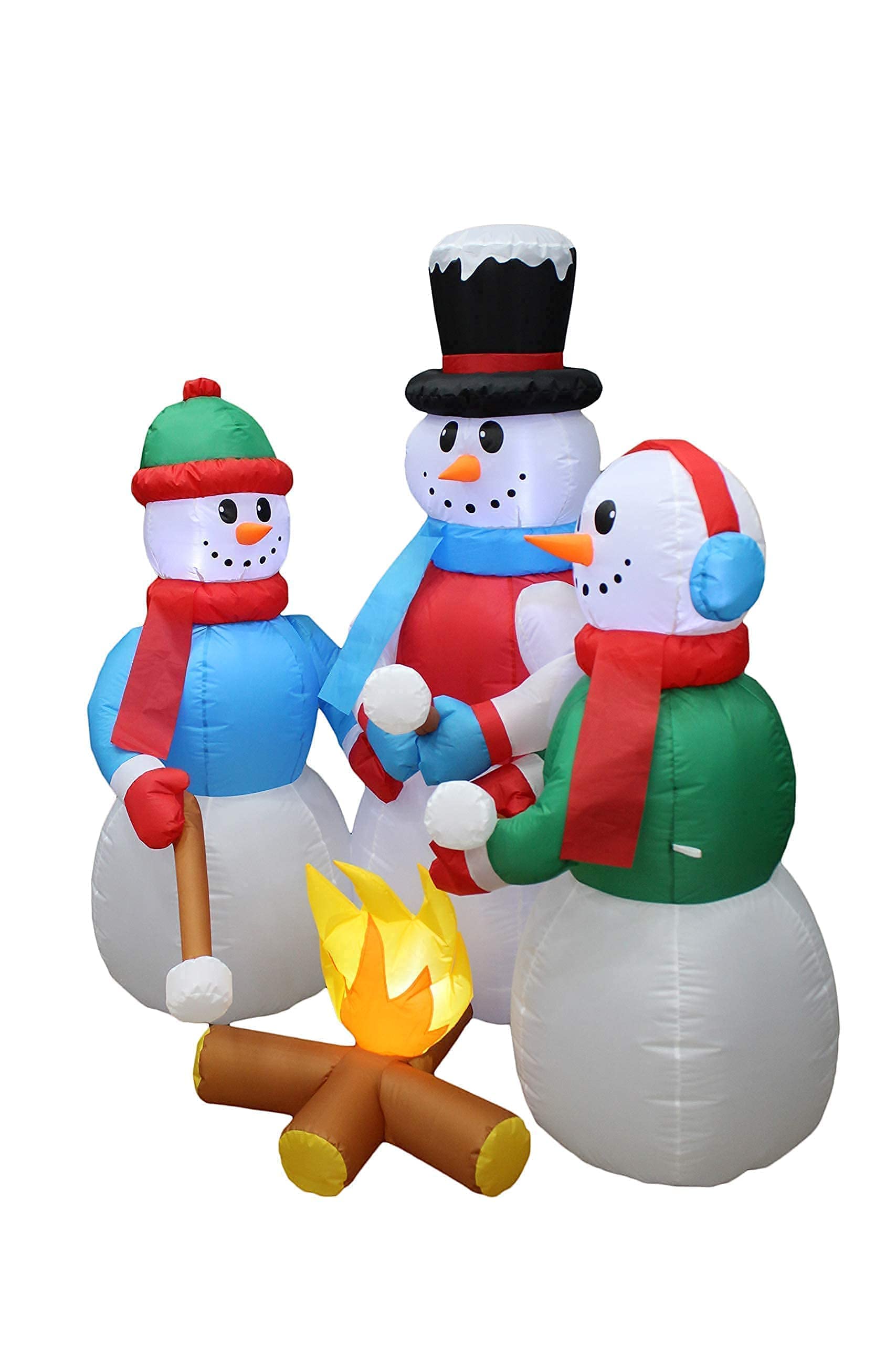 8ft Inflatable Snowman Globe with Penguin & Tree + 5ft Snowman Campfire Blowup with Lights - Christmas Party Decorations Bundle for Outdoor Yard & Indoor Holiday Decor