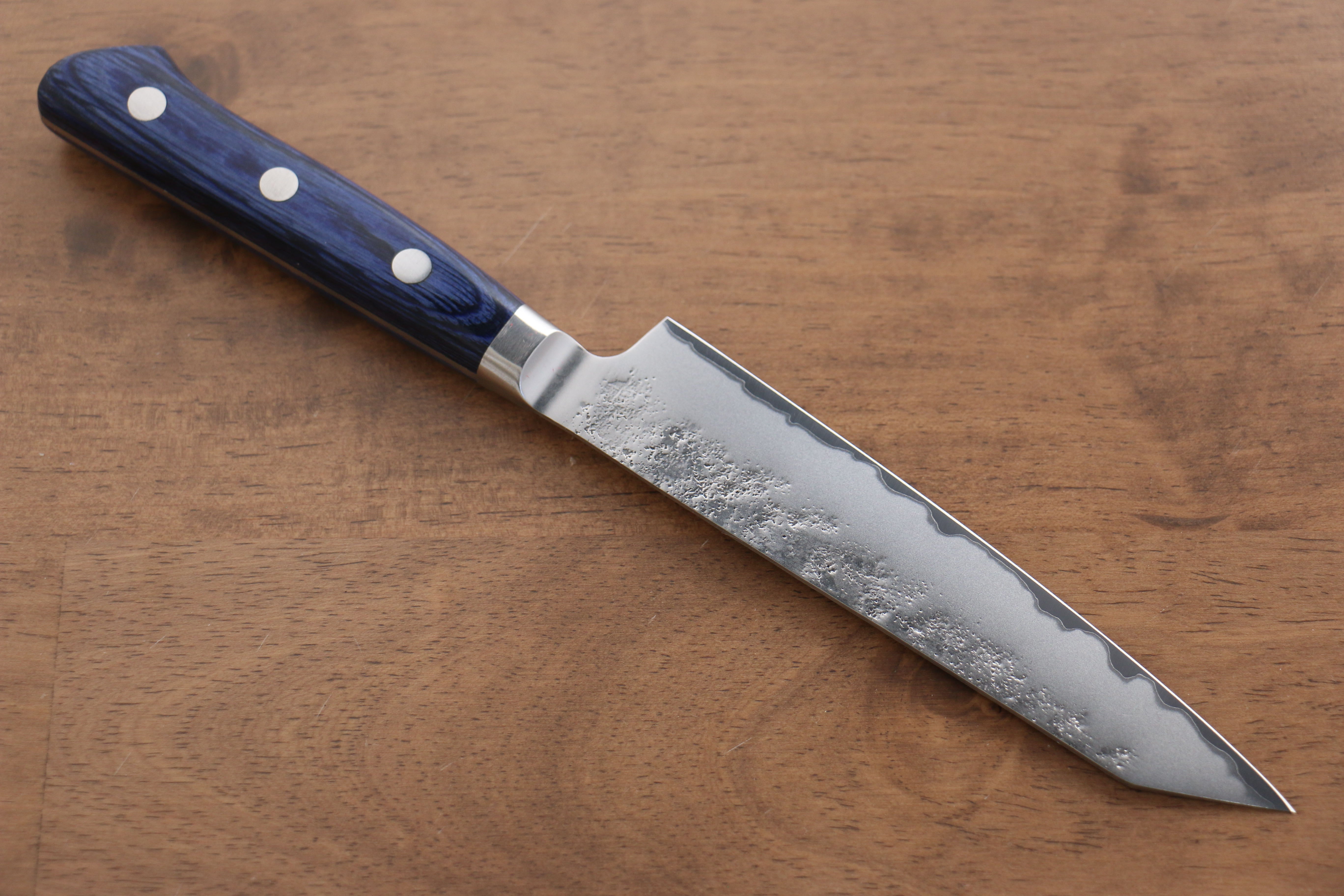 Premium Seisuke Blue Steel No.2 Nashiji Kiritsuke Petty Knife 145mm - Japanese Chef Utility Knife with Blue Pakkawood Handle - Perfect for Slicing, Dicing & Precision Kitchen Tasks