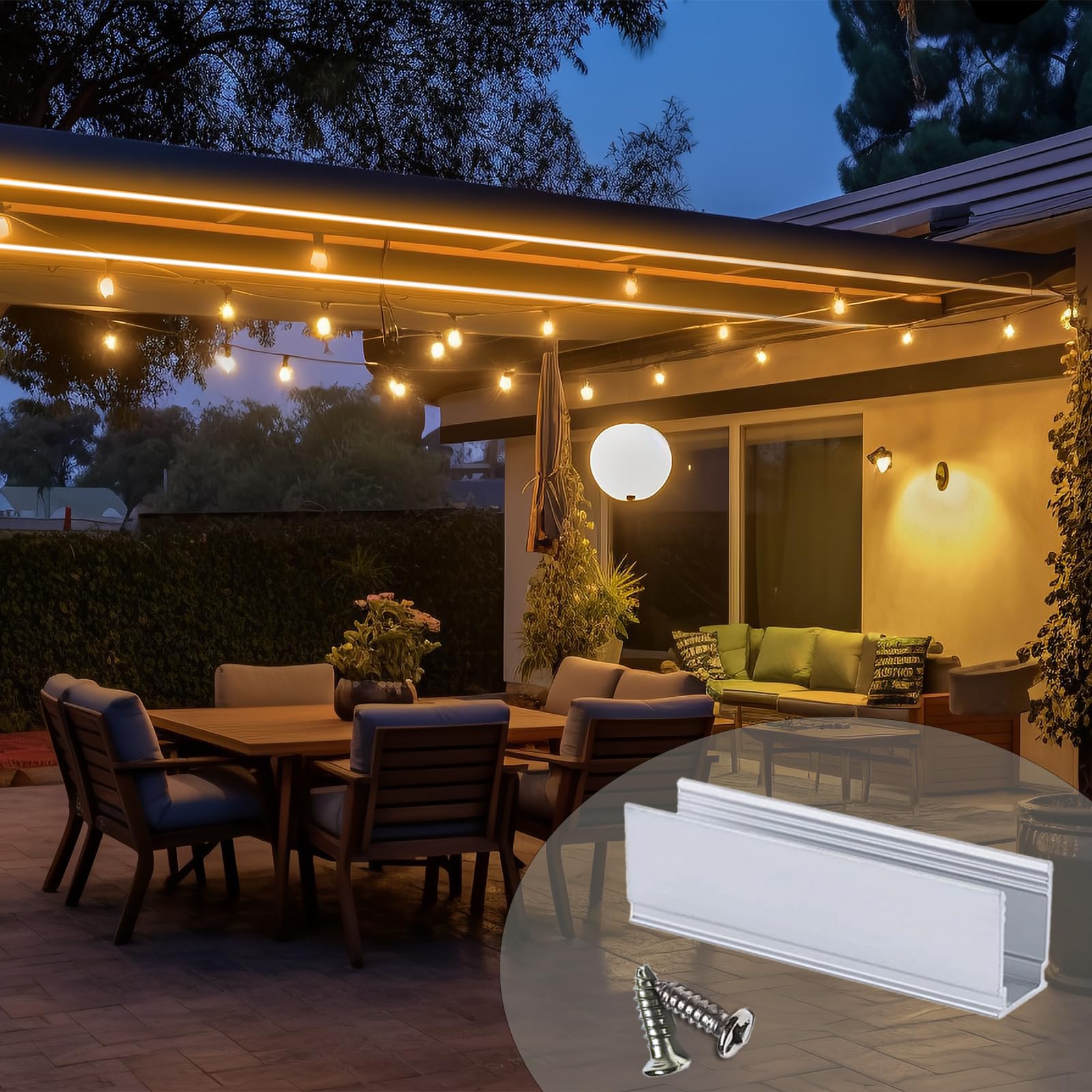 20pcs Aluminum LED Rope Light Clips for Outdoor Neon Flex Lights - 8x16mm Wall Mount Brackets with 40pcs Screws - Silver Strip Light Holders for Patio, Garden & Holiday Decorations