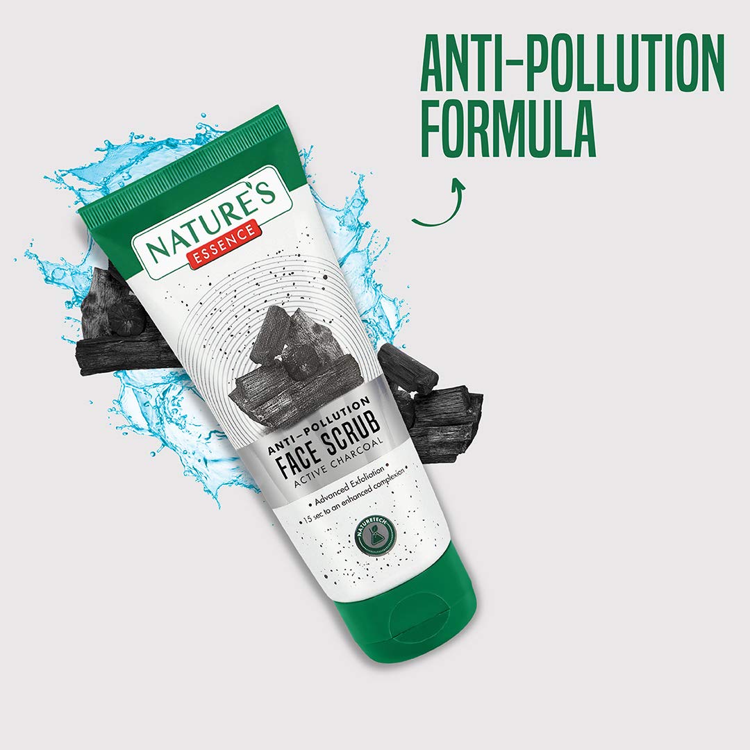 Nature's Essence Anti-Pollution Charcoal Face Scrub 50g - Deep Cleansing & Detoxifying Facial Exfoliator for Blackheads & Acne - Perfect for Daily Skincare Routine & Post-Workout Refresh