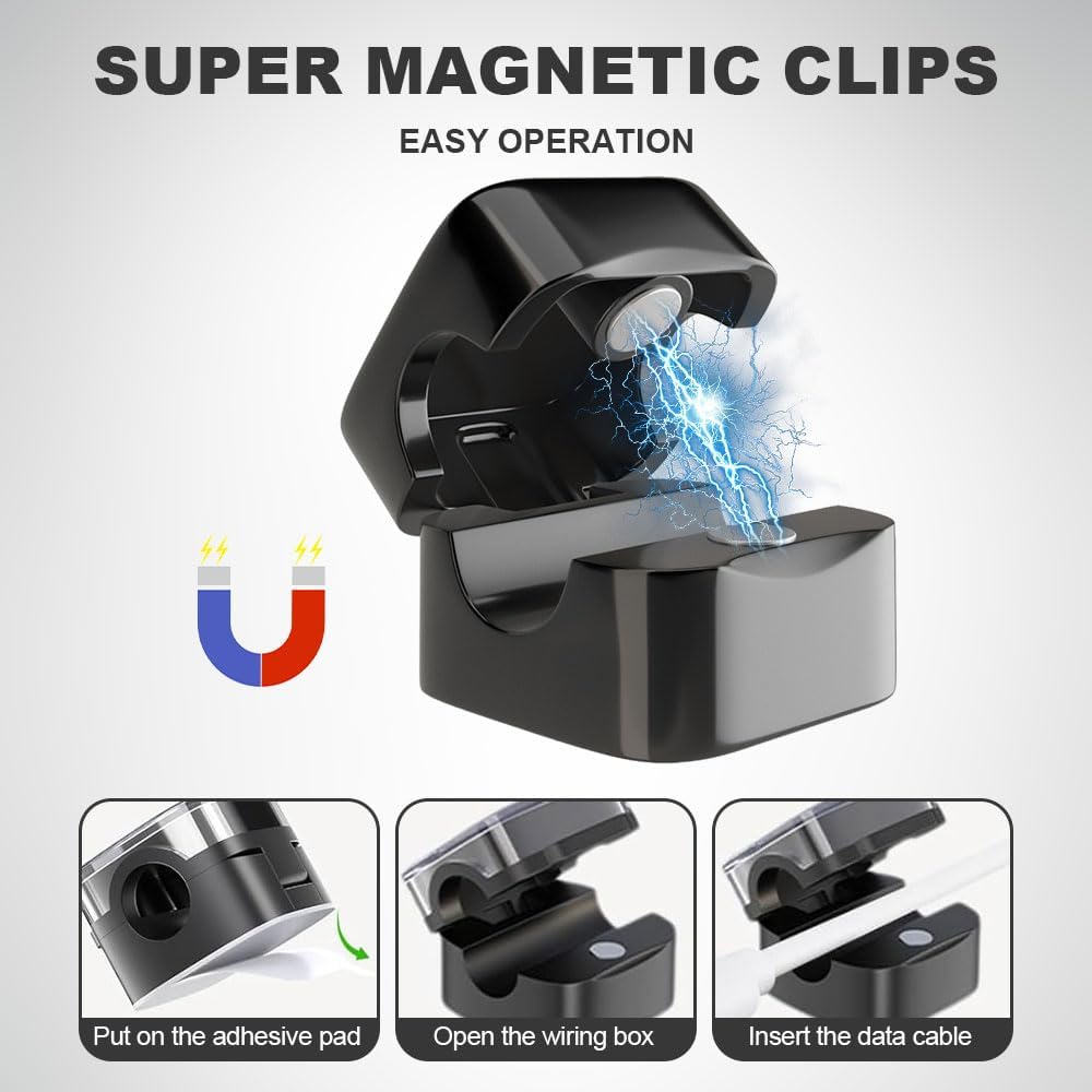 6 Pack Magnetic Cable Organizer - 2024 New Strong Adhesive Cord Organizer for Phone USB Charging Cables - Neat Wire Storage Holder (Black) - Perfect for Home Office Desk, Car, Travel & Workspace Organization