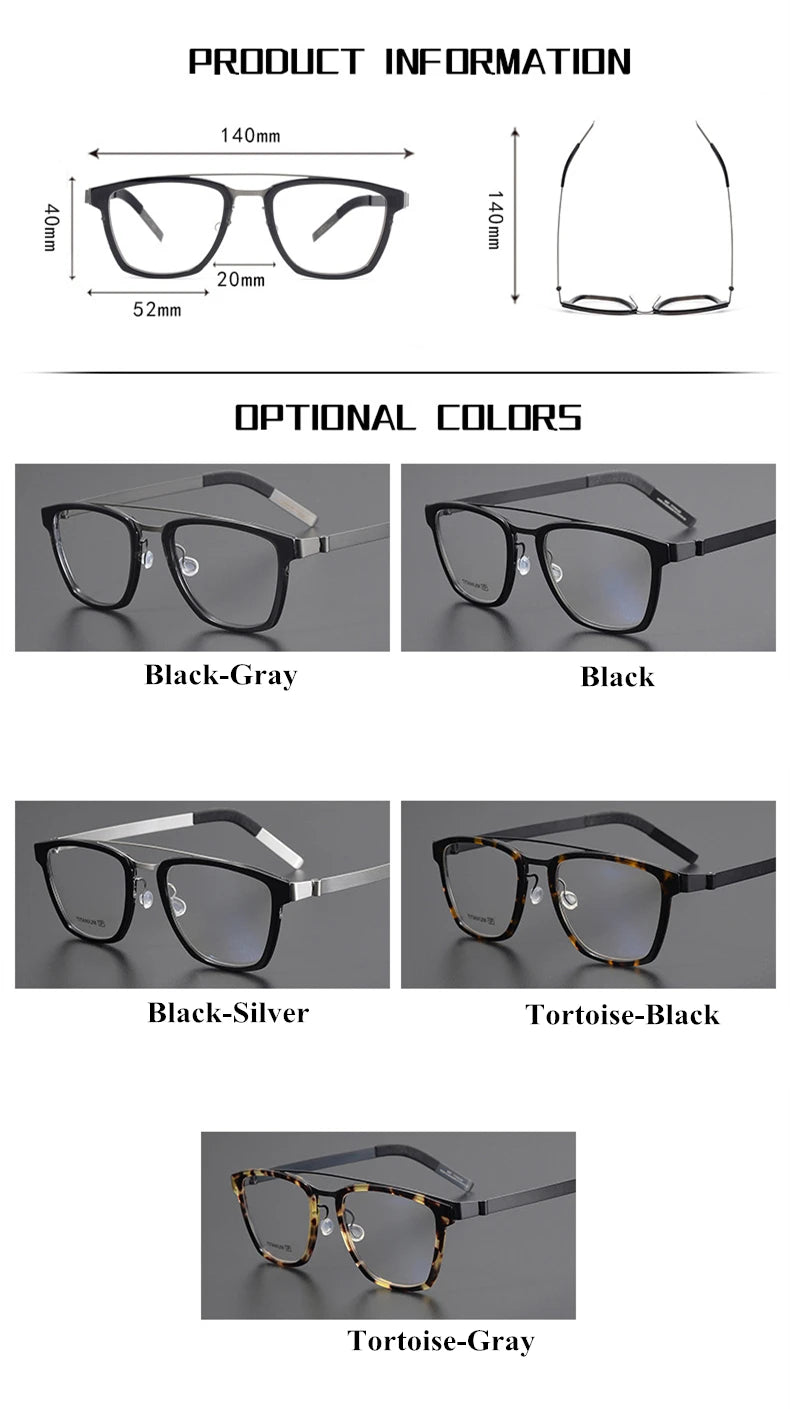 Unisex Black Titanium Square Eyeglasses with Double Bridge - Lightweight & Durable Frame (Model 4507) | Perfect for Office, Reading & Everyday Fashion Accessory