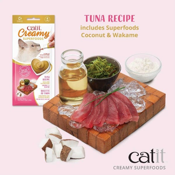 Catit Creamy Superfood Tuna Cat Treats with Coconut & Wakame - Grain-Free Healthy Snacks for Cats - Perfect for Training, Rewards & Bonding Time