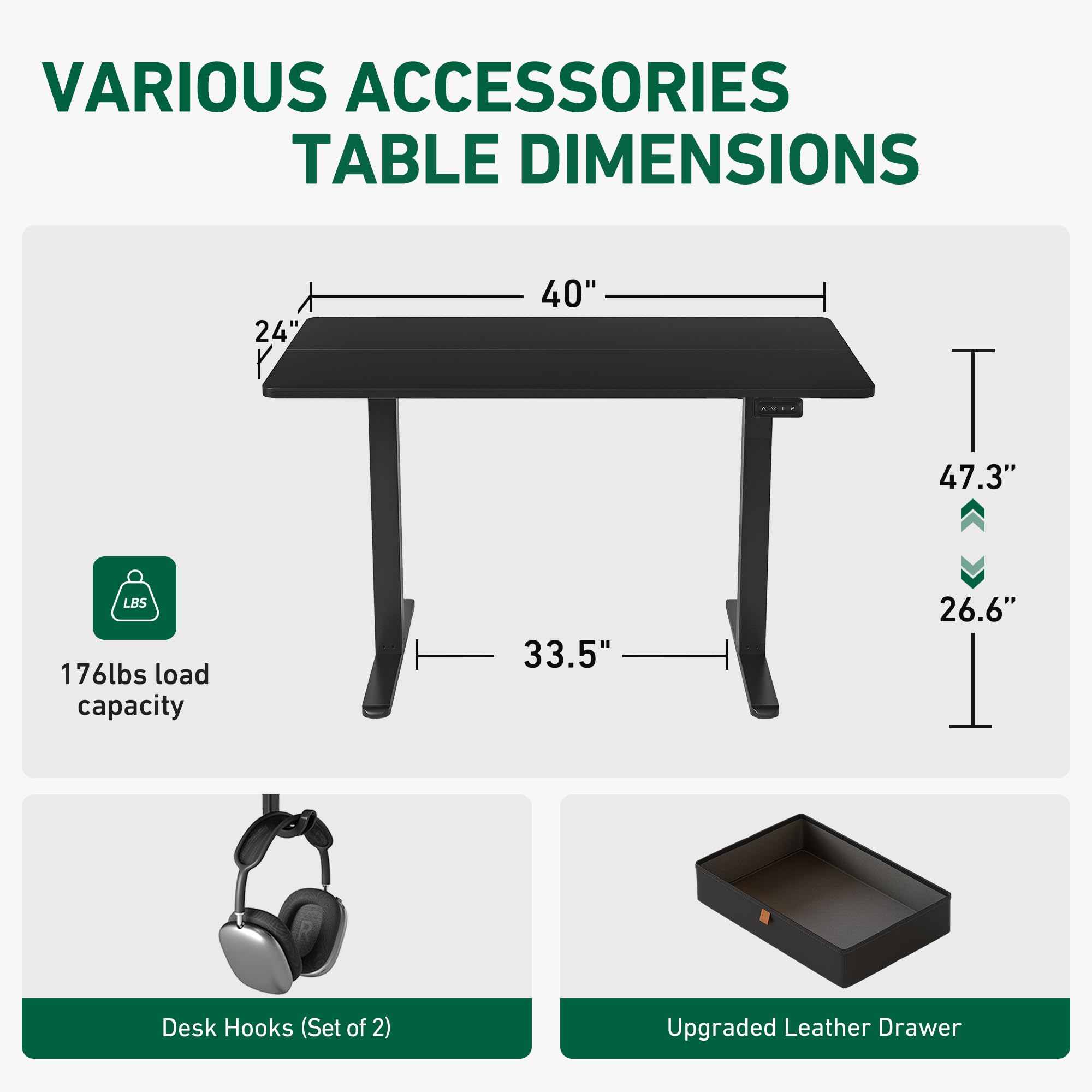 FEZIBO 40 x 24 Inches Electric Standing Desk with Drawer - Adjustable Height Sit Stand Desk with Storage for Home Office, Ergonomic Computer Workstation (Black) | Perfect for Remote Work, Gaming & Study Spaces
