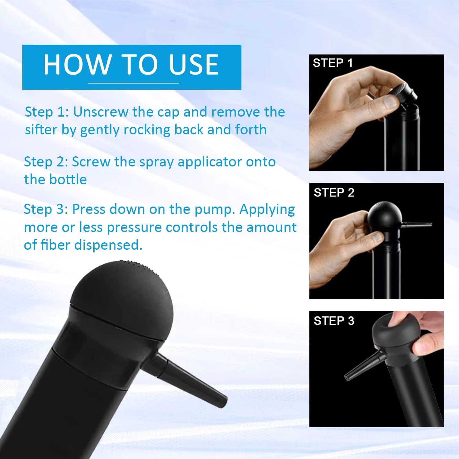 ALIVER Hair Building Fibers Spray Pump Applicator - Instant Hair Thickening Spray Nozzle for 0.97oz Bottles | Perfect for Thinning Hair & Bald Spot Coverage | Home & Travel Use