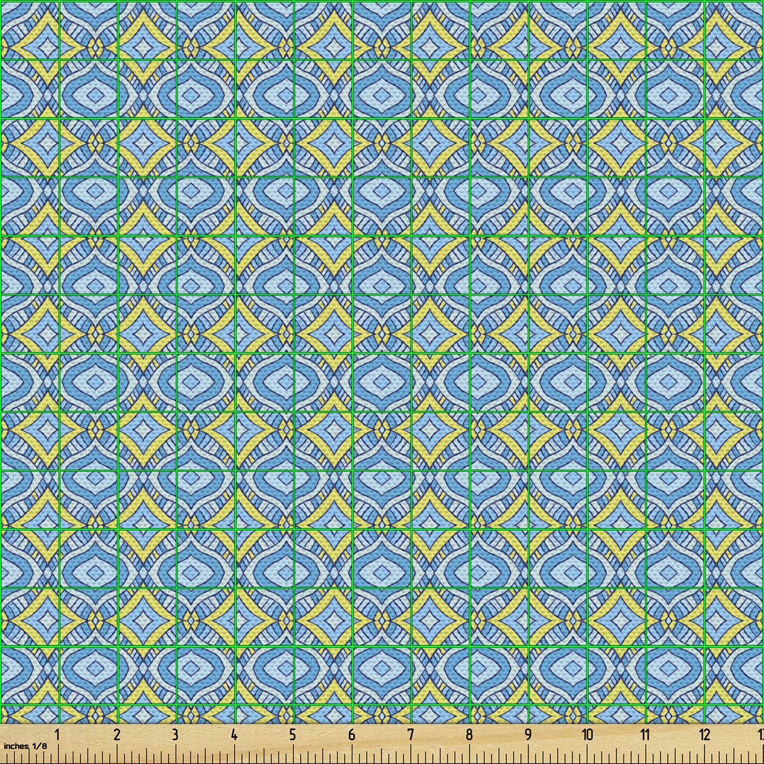 Abstract Rhombus Mosaic Fabric - Blue & Yellow Upholstery Material for Home Decor
