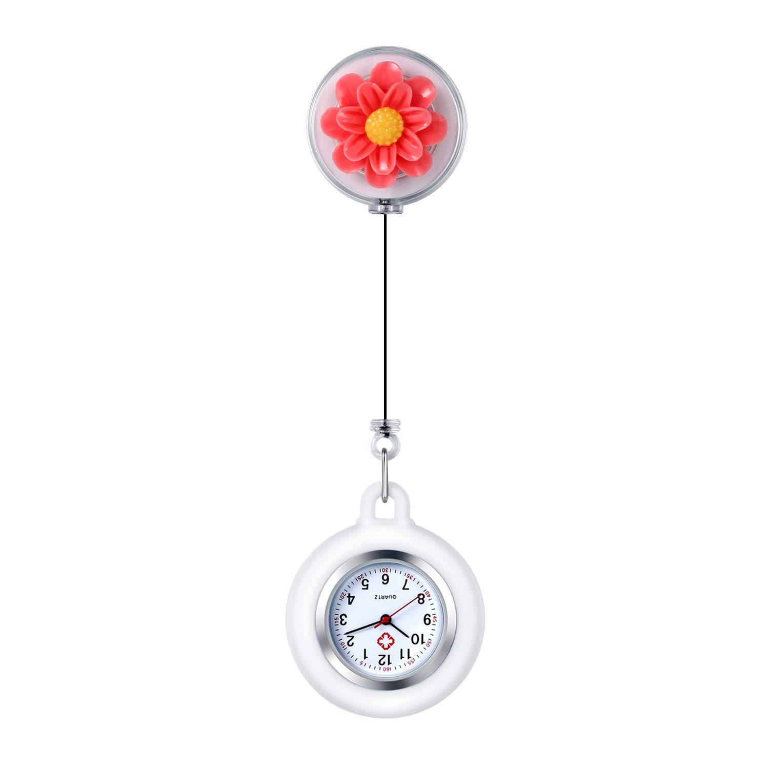 Avaner Retractable Nurse Watch with Flower Pattern - Clip-On Hanging Fob Watch for Nurses & Doctors - Cute Lapel Watch for Medical Professionals | Perfect for Hospital Shifts, Clinical Work & Healthcare Settings
