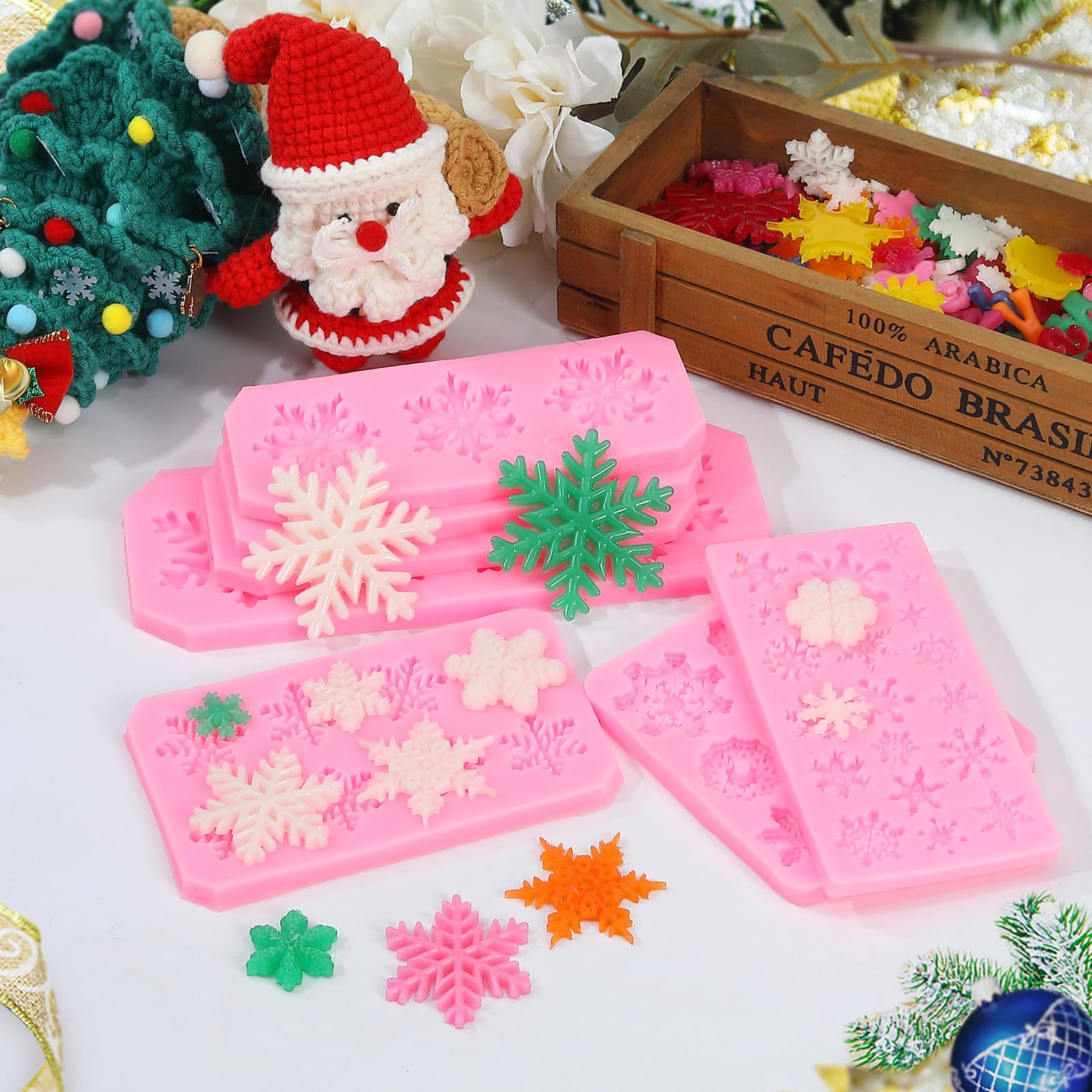 Christmas Snowflake Silicone Molds for Baking - 6-Piece Snowflake Chocolate Fondant Mold Set for Cake, Candy, Cupcake Decorations - Perfect for Holiday Baking, DIY Sugar Crafts & Polymer Clay Projects