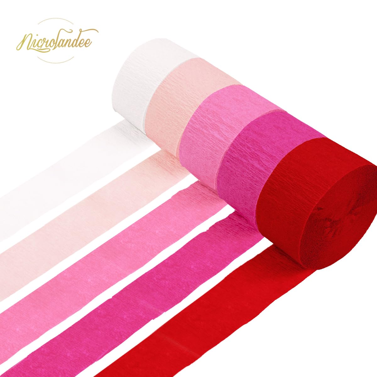 Pink Red White Crepe Paper Streamers - 5 Rolls for Wedding & Party Decor