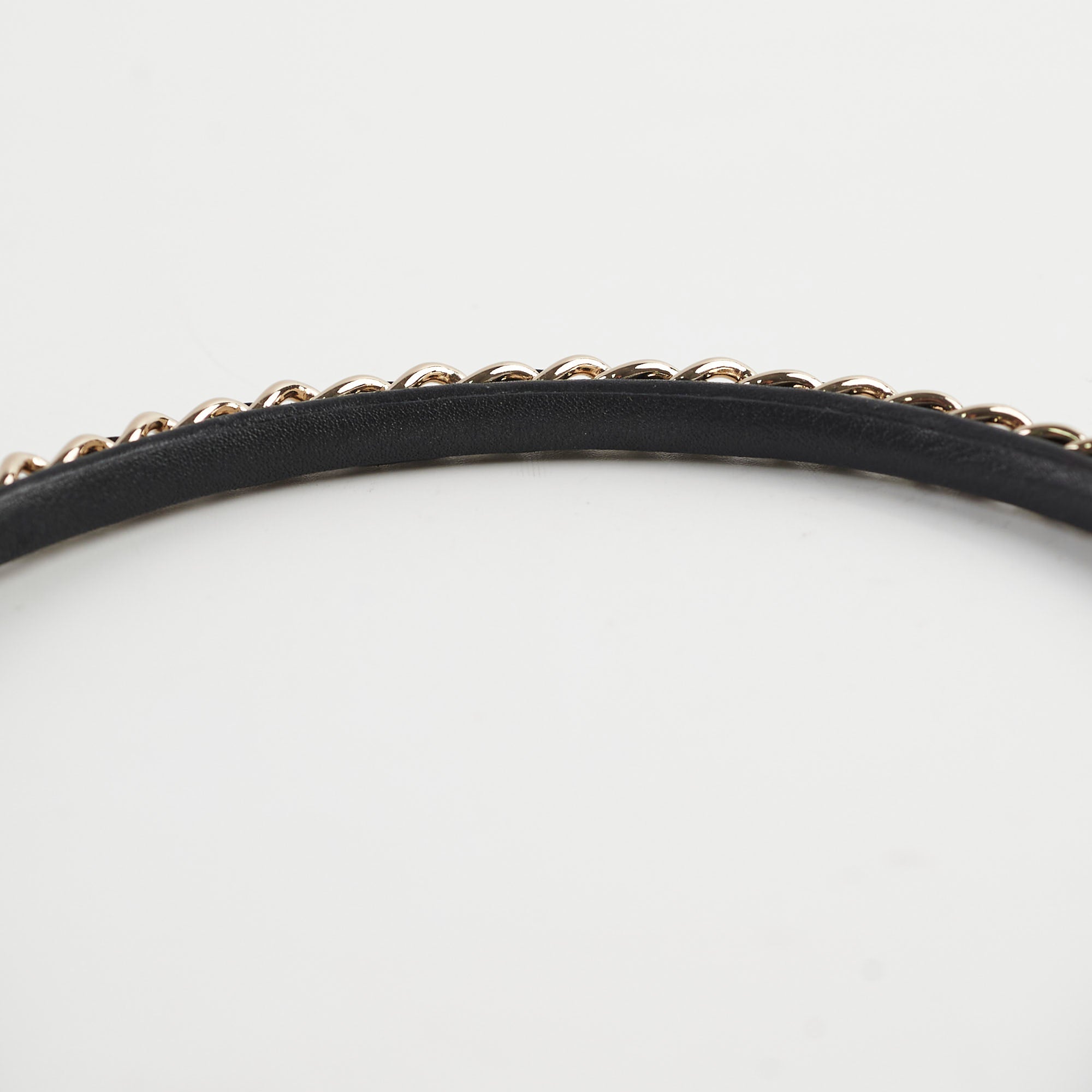 Chanel Black Leather Chain CC Logo Headband for Women - Luxury Hair Accessories for Parties, Weddings & Special Occasions
