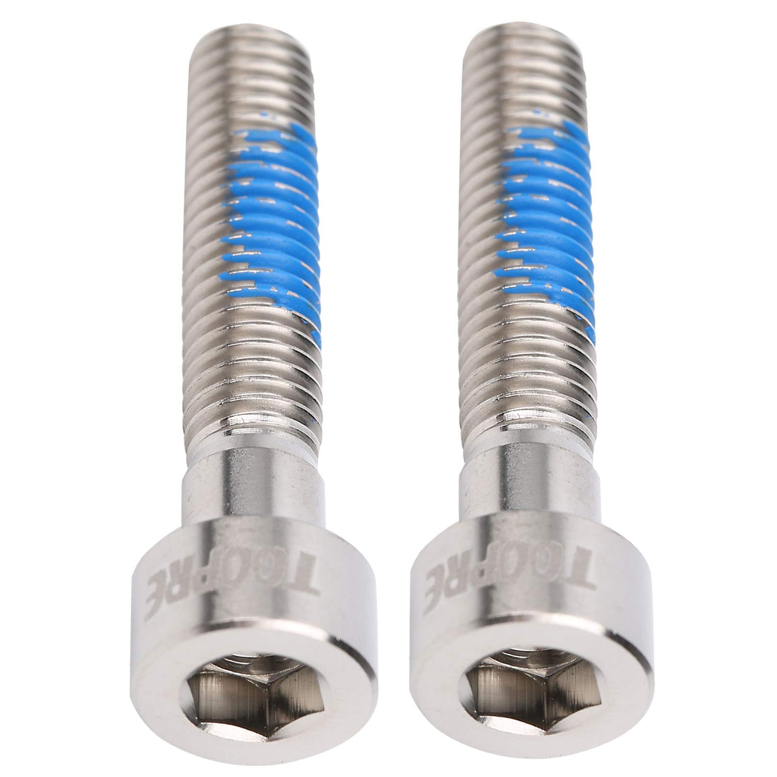 2pcs M6x30mm Titanium Alloy Hex Tapered Bike Stem Bolts - Silver/Blue Bicycle Handlebar Screws for Mountain & Road Bikes | Lightweight & Durable Replacement Parts for Cycling Accessories